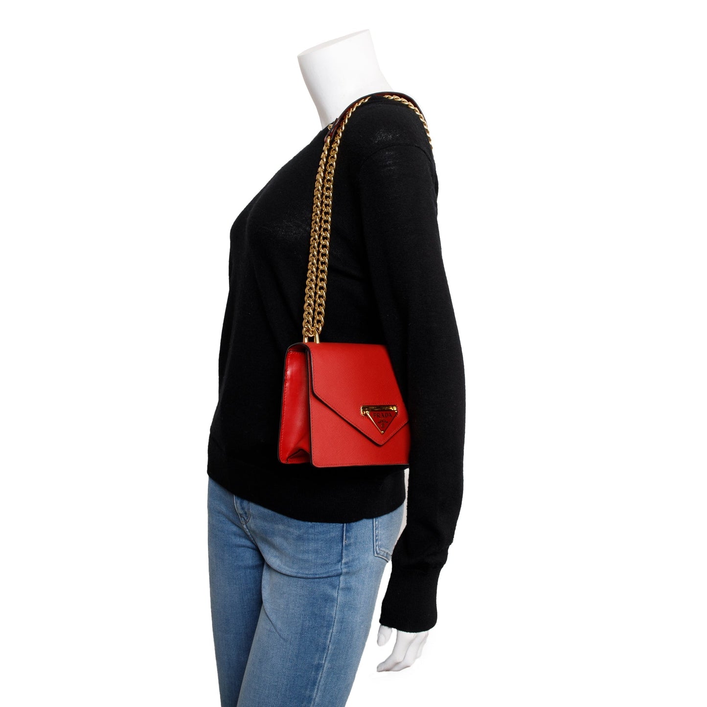 Prada Saffiano Soft Calf Flop Lock Crossbody Bag Leather Red