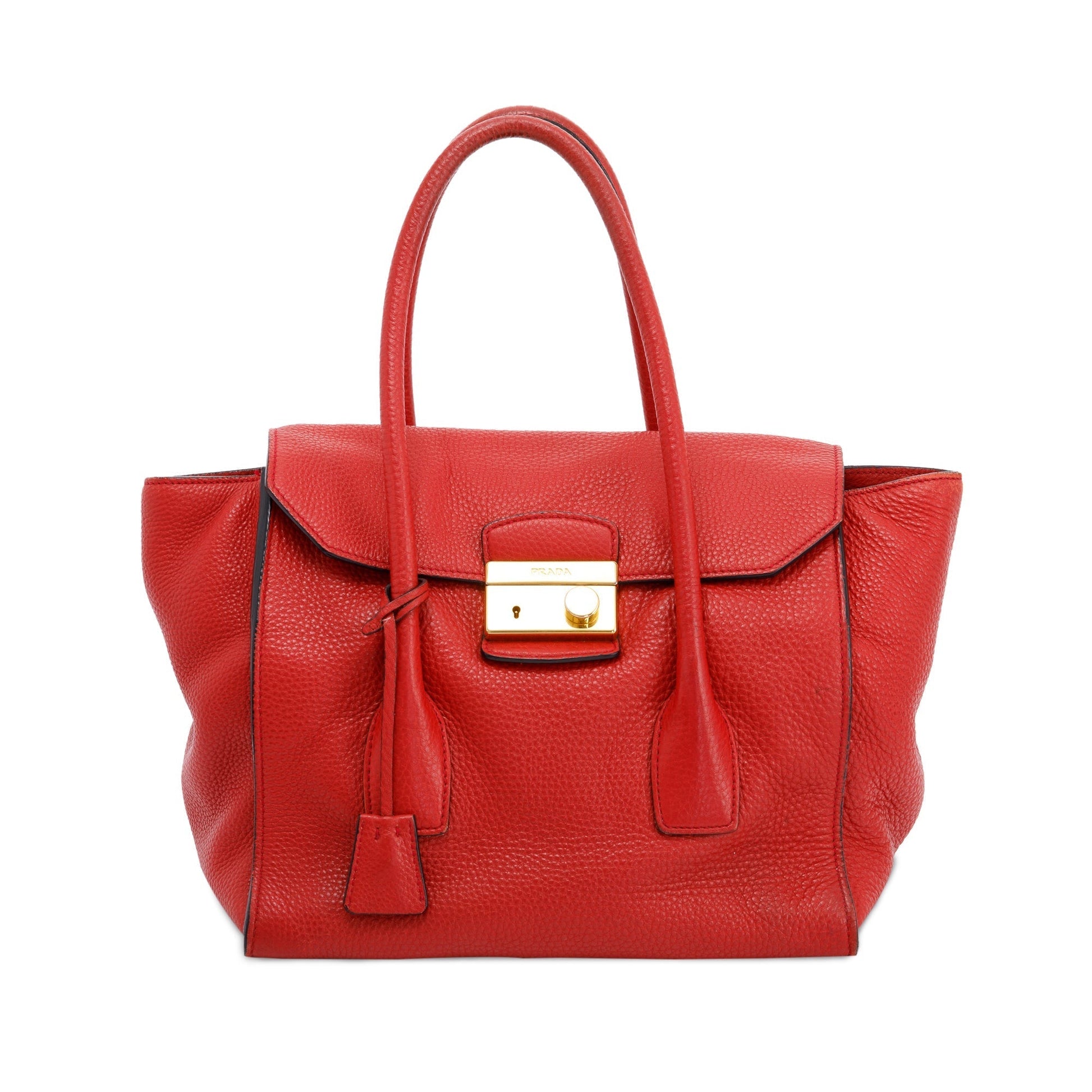 Prada Vitello Daino Sound Twin Pocket Tote Handbag Red Tote Bag