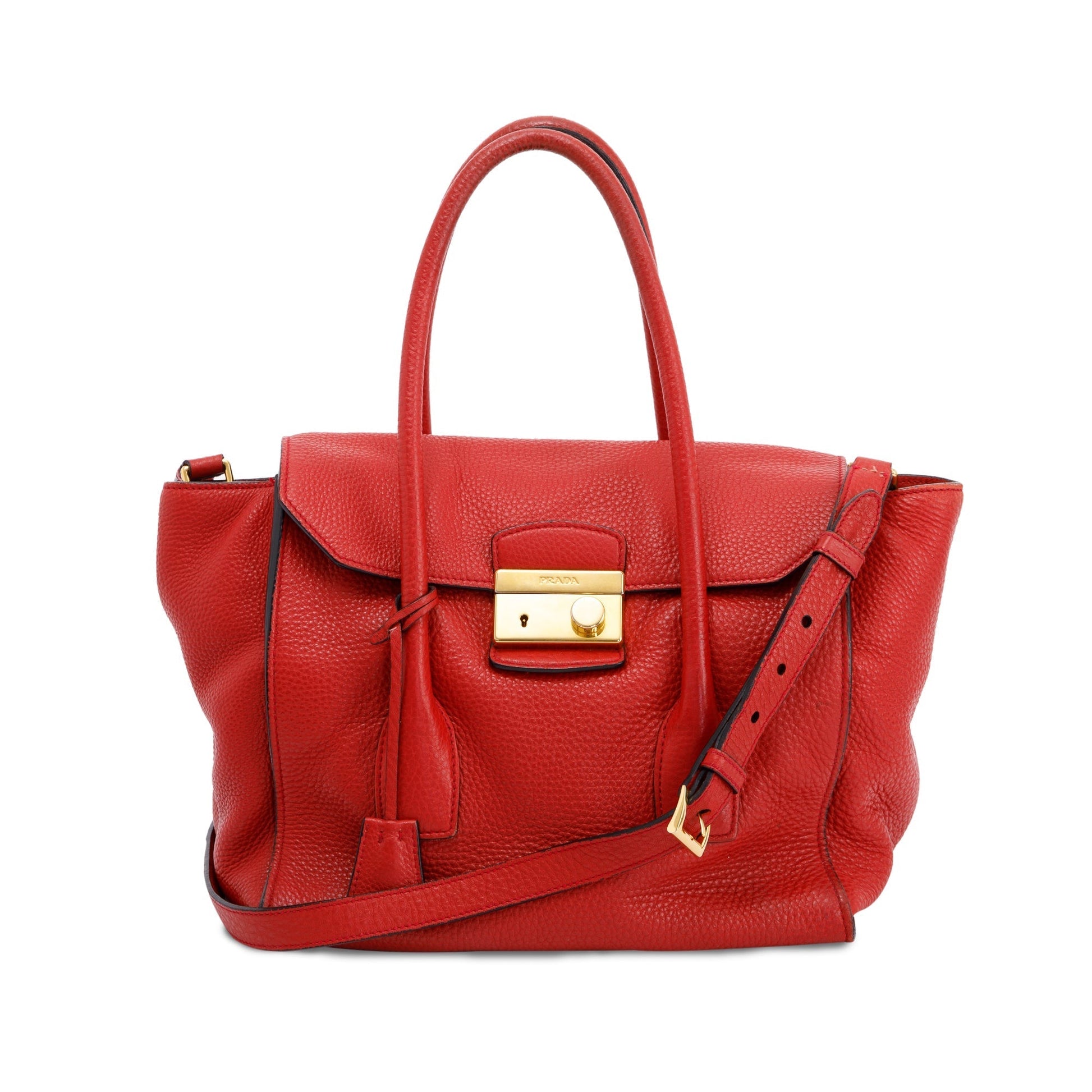 Prada Vitello Daino Sound Twin Pocket Tote Handbag Red Tote Bag