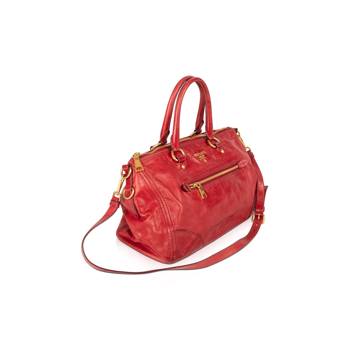 Prada Vitello Shine Tote Handbag Red Tote Bag
