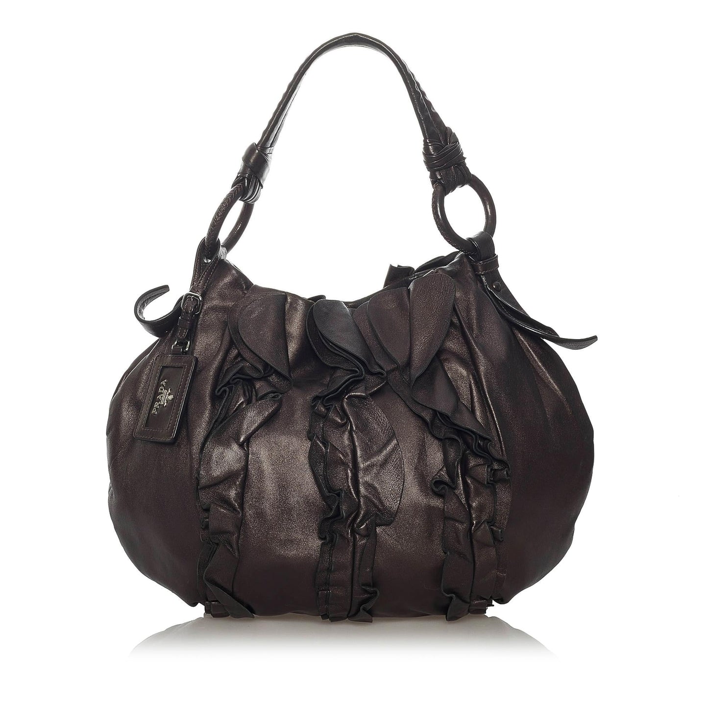 Prada Ruffled Tote Bag Shg Leather
