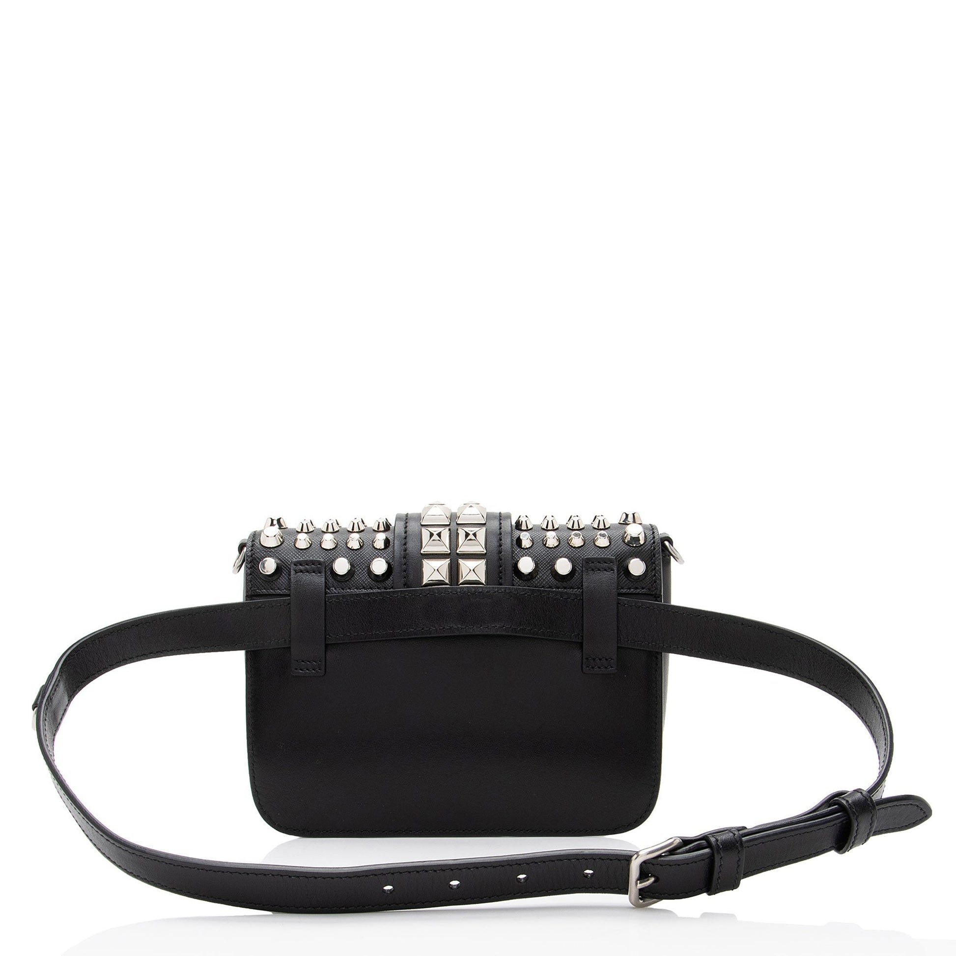 Prada Calfskin Studded Cahier Belt Bag Saffiano