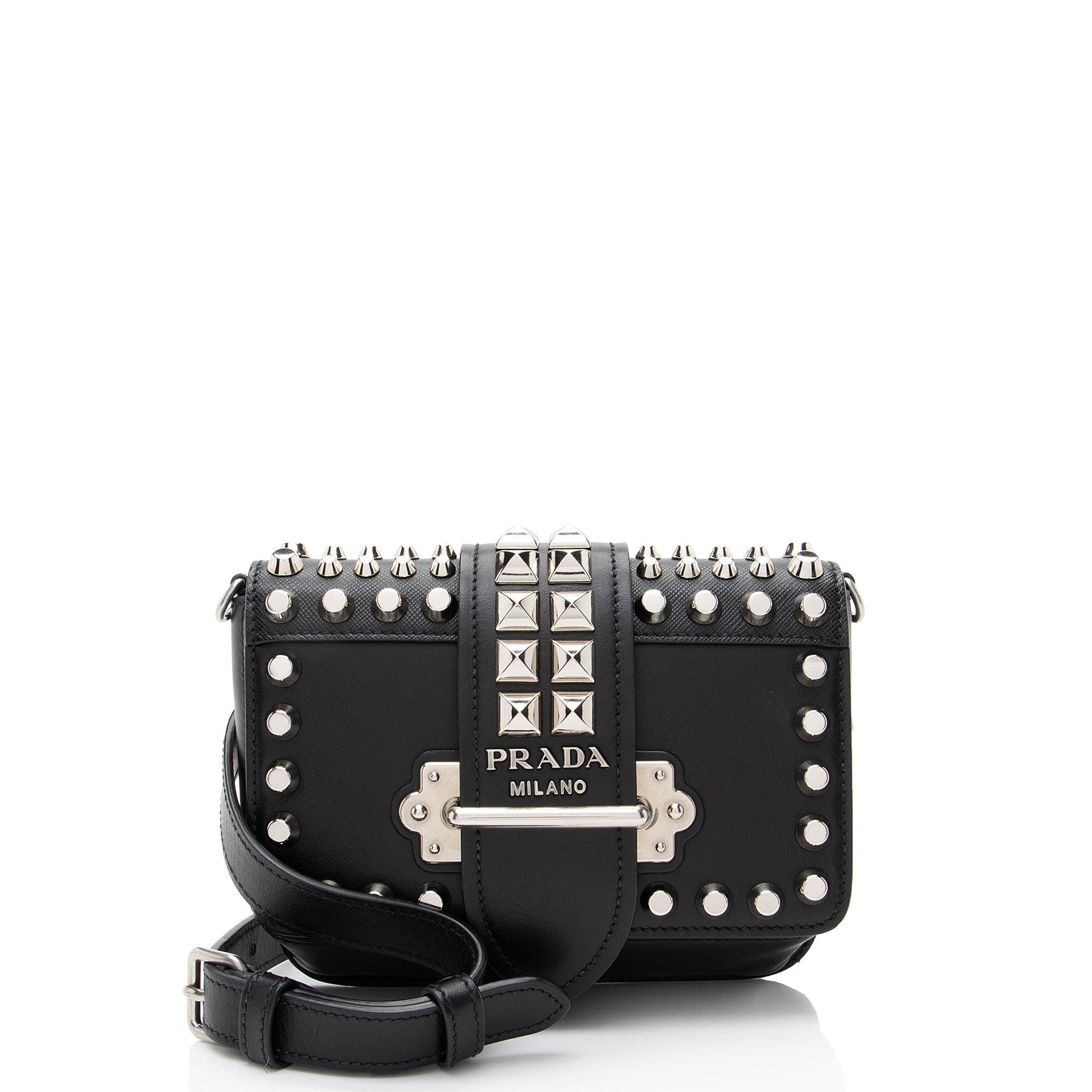 Prada Calfskin Studded Cahier Belt Bag Saffiano
