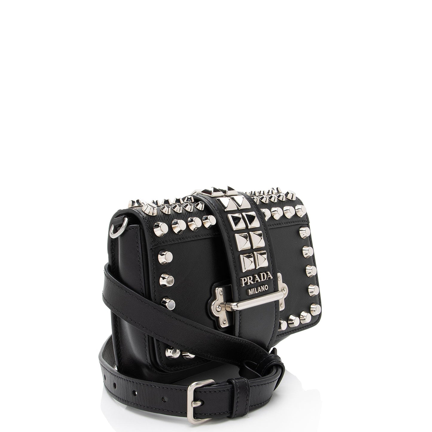 Prada Calfskin Studded Cahier Belt Bag Saffiano