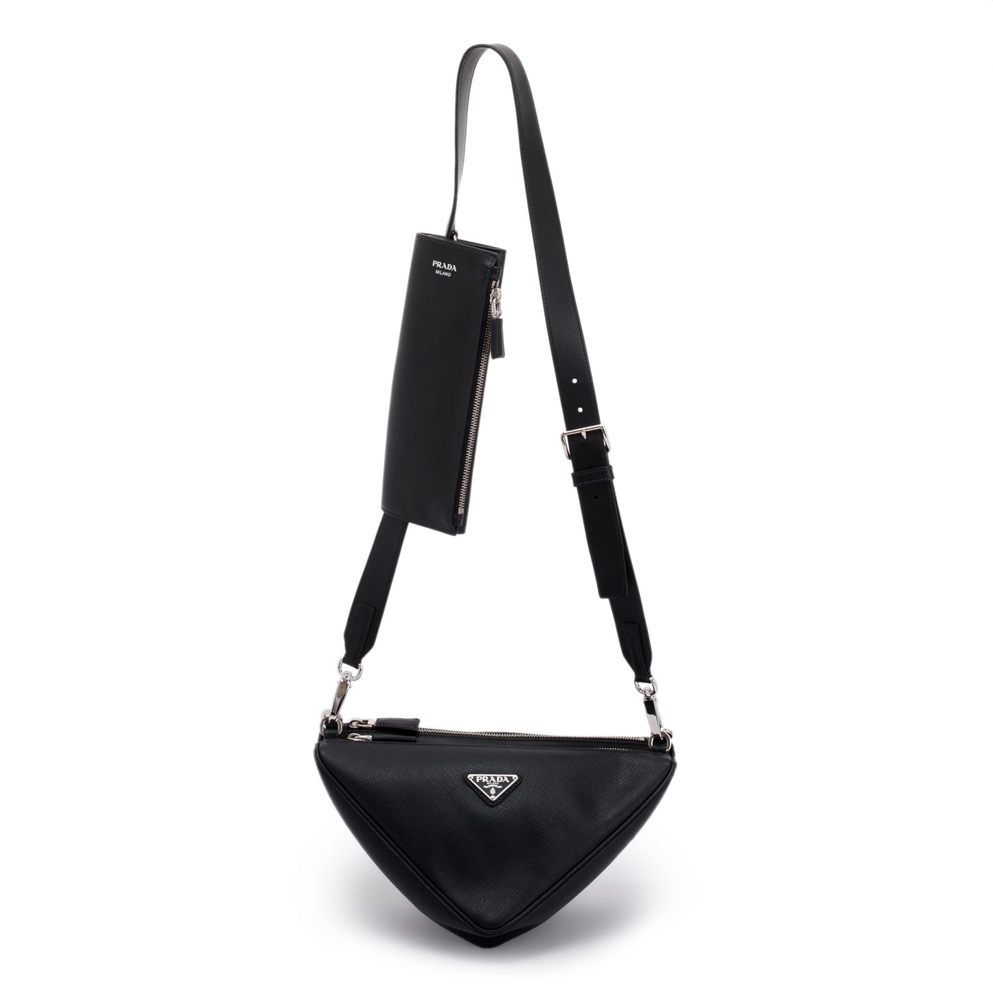 Prada Saffiano City Calf Triangle Double Messenger Bag Travel Bag