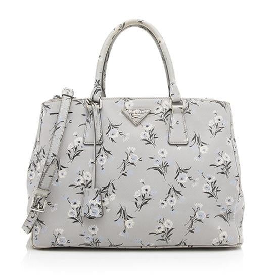 Prada Floral Double Tote Final Sale Leather Saffiano Medium Tote Bag