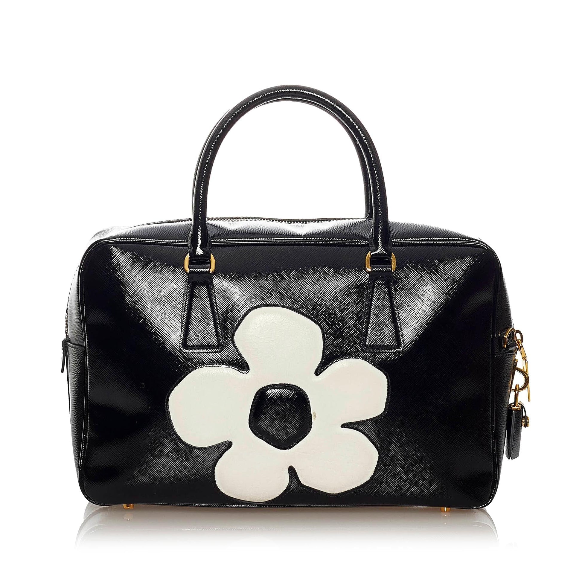 Prada Flower Satchel Shg Saffiano Satchel Bag