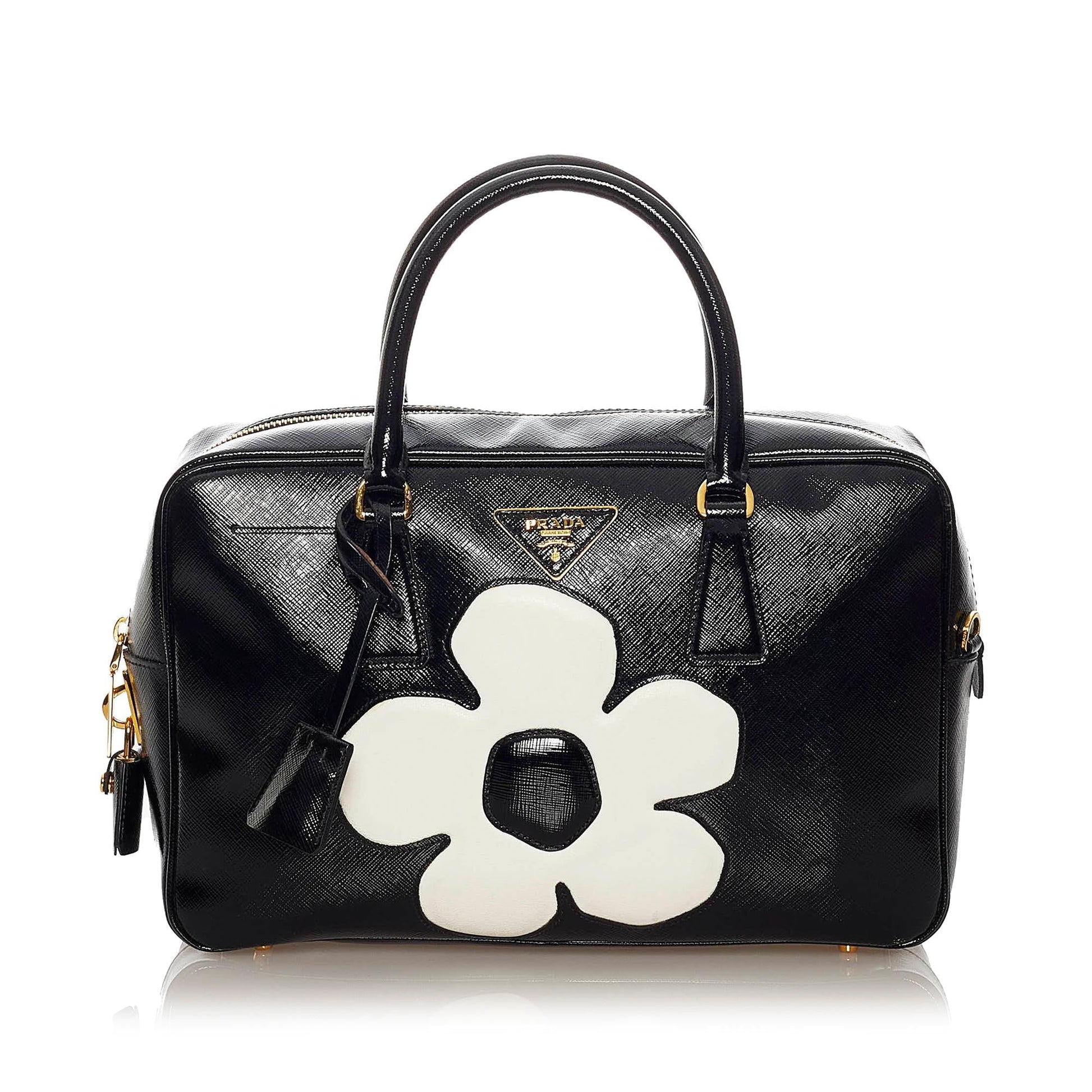 Prada Flower Satchel Shg Saffiano Satchel Bag