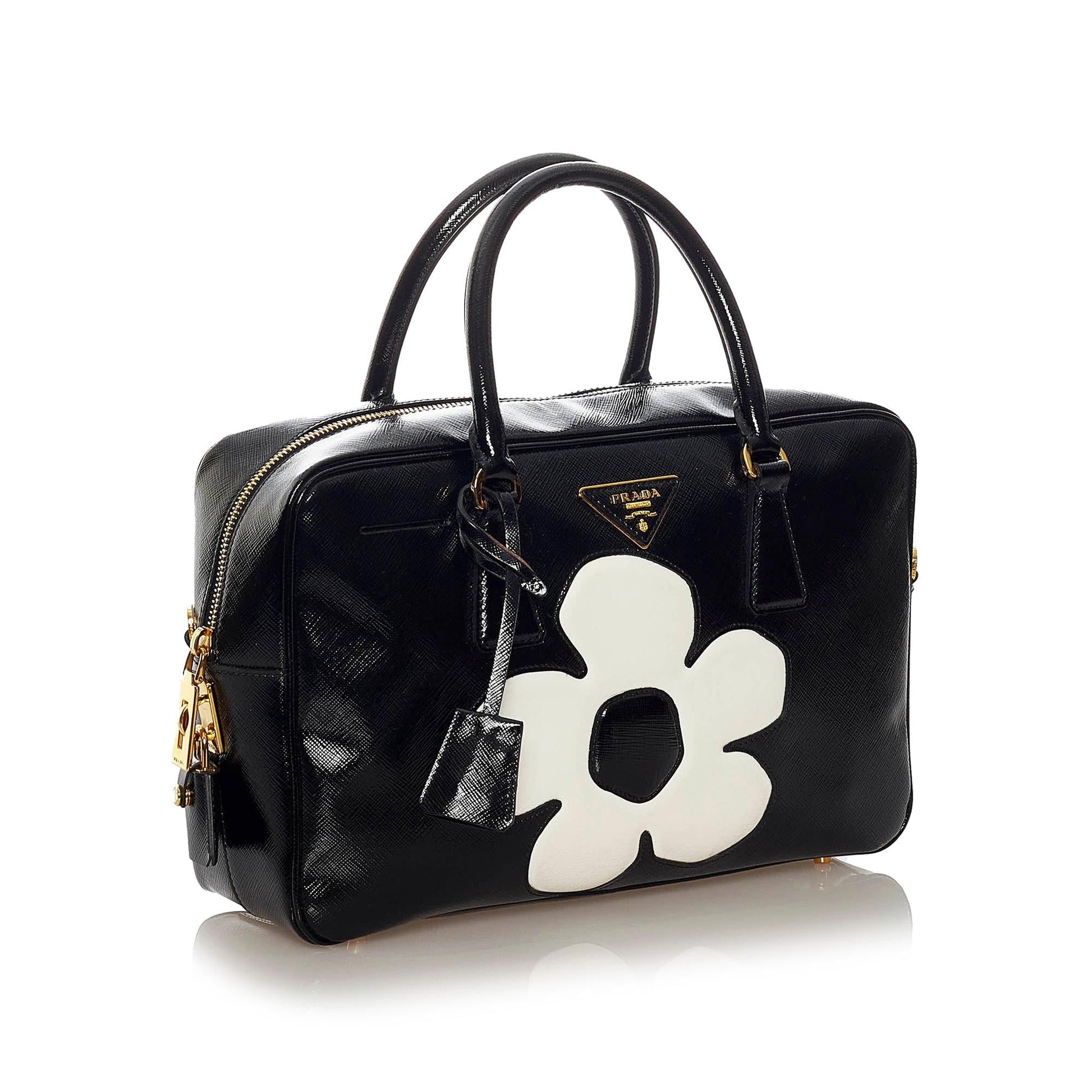 Prada Flower Satchel Shg Saffiano Satchel Bag