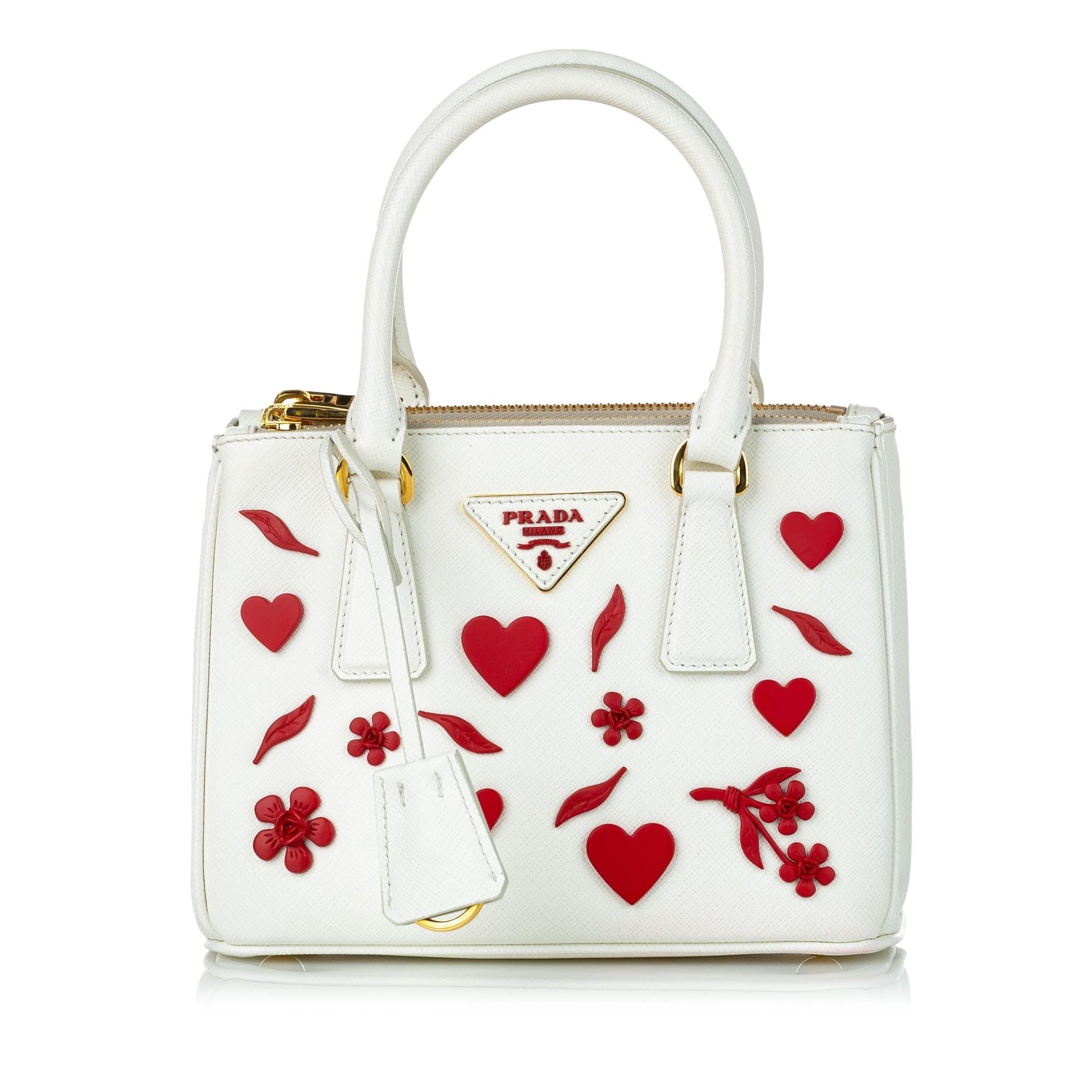 Prada Galleria Heart Double Handbag Shg Saffiano Zip Satchel Bag
