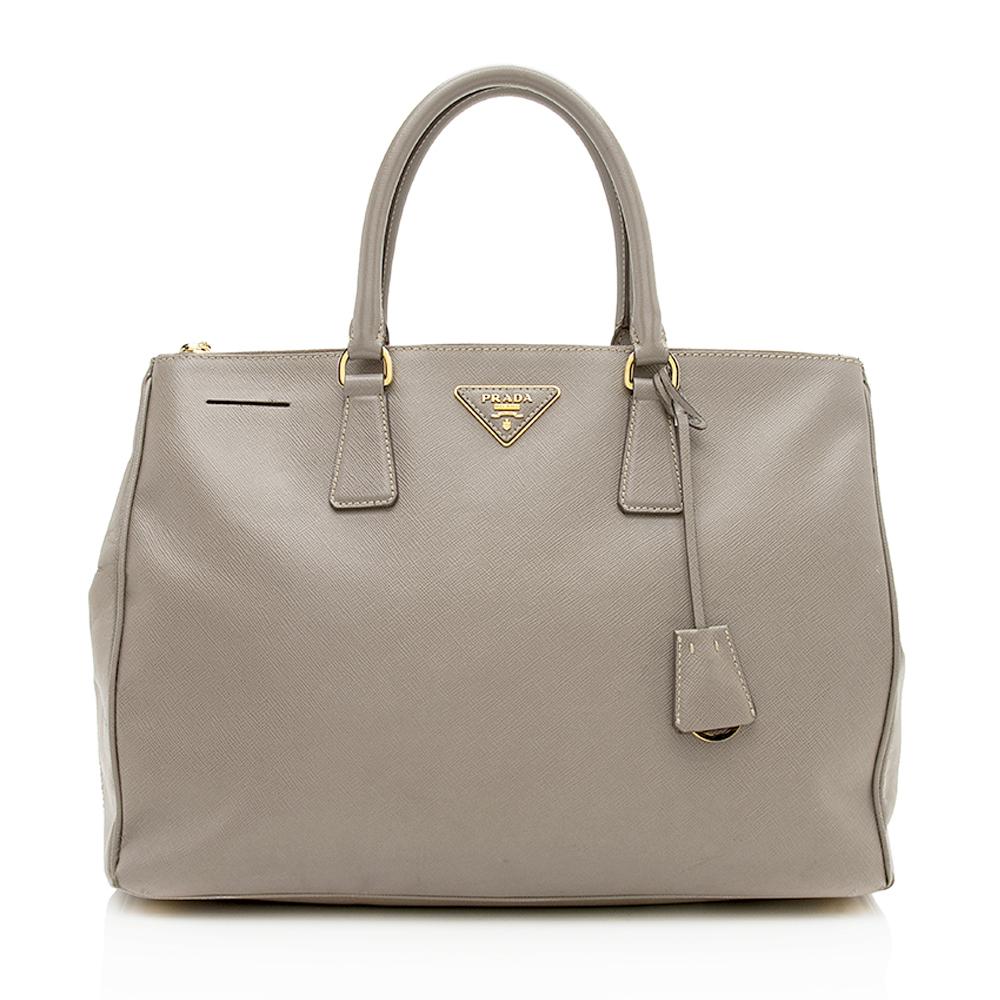 Prada Lux Double Tote Leather Saffiano Medium Tote Bag Tote Shf 12527