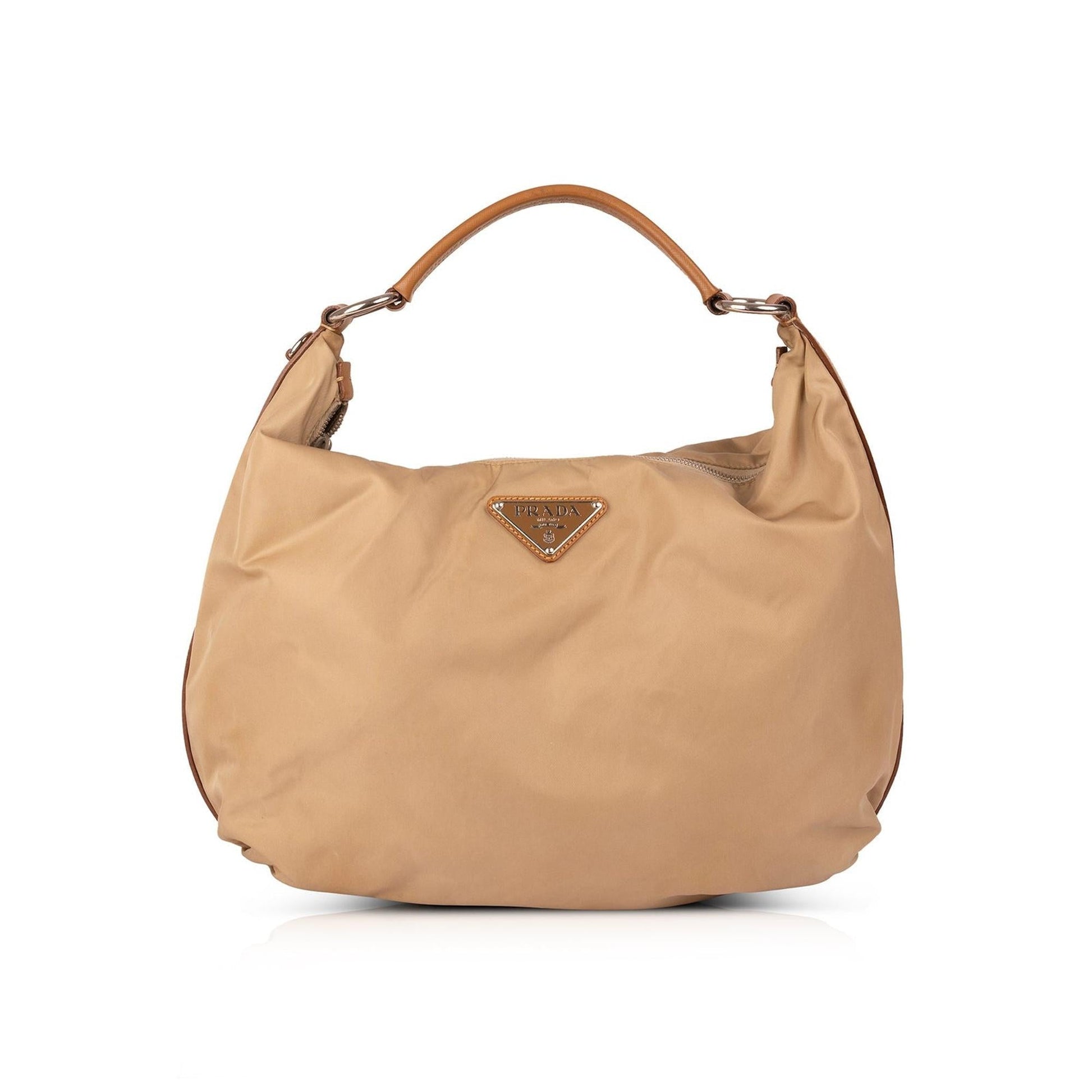 Prada Saffiano Trimmed Tessuto Hobo Handbag Leather Travel Bag