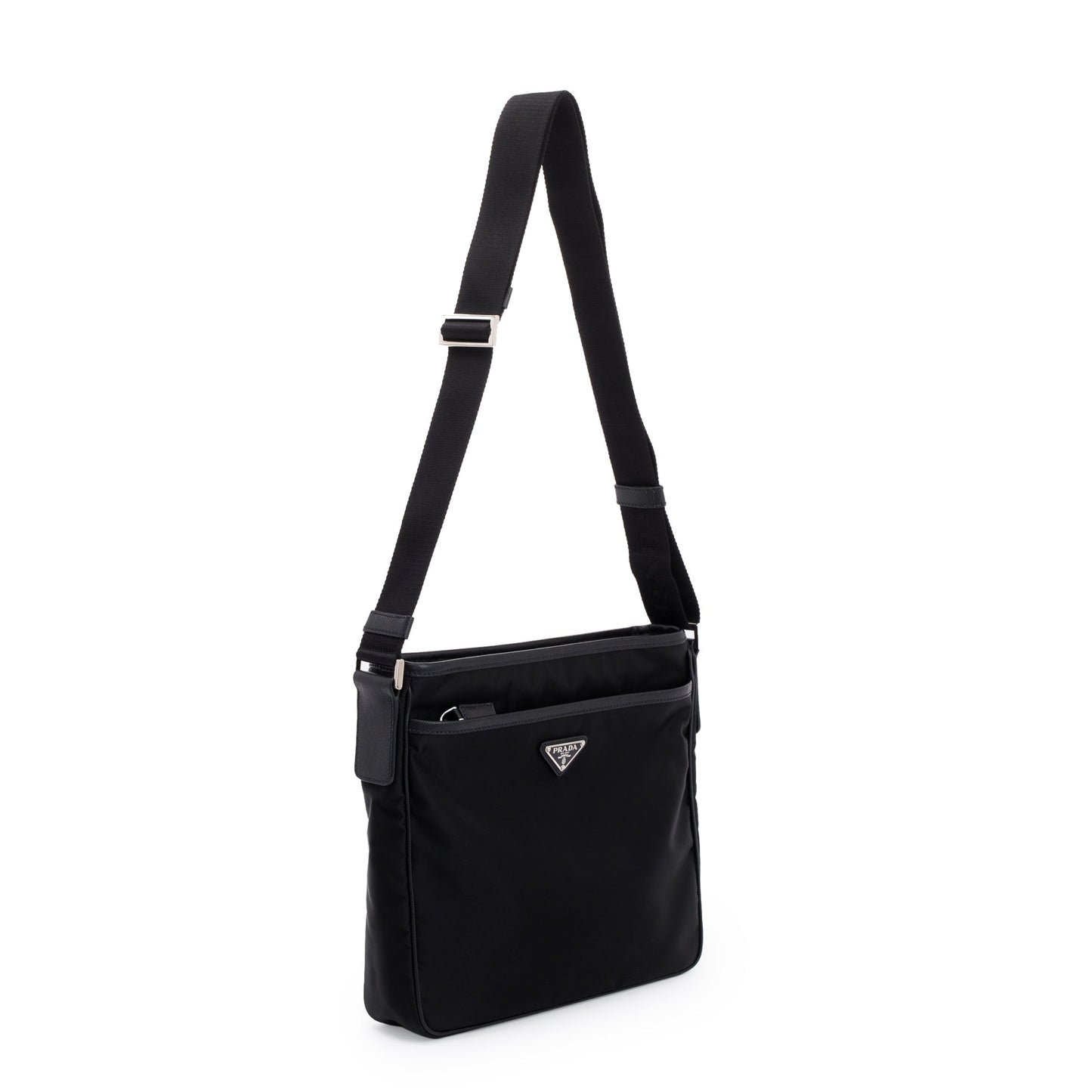 Prada Saffiano Trimmed Tessuto Messenger Bag Leather Nylon Travel Bag