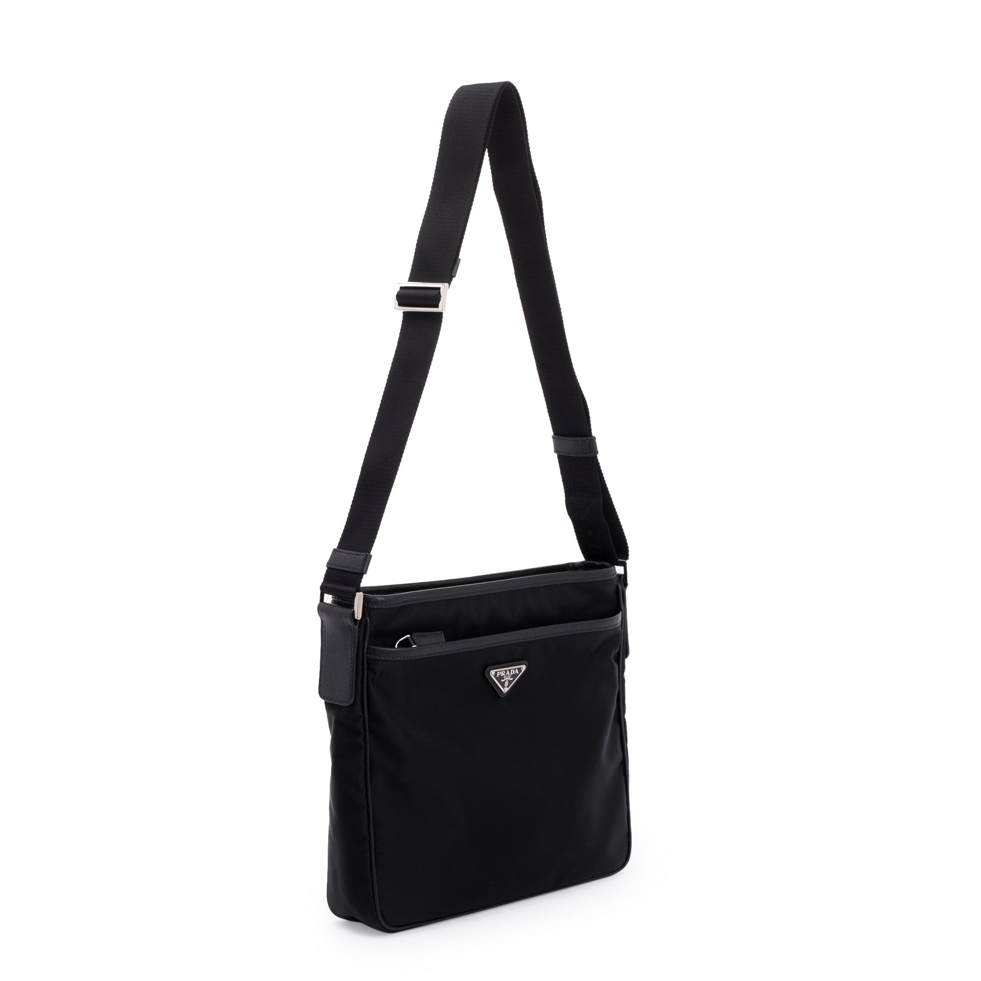 Prada Saffiano Trimmed Tessuto Messenger Bag Leather Nylon Travel Bag
