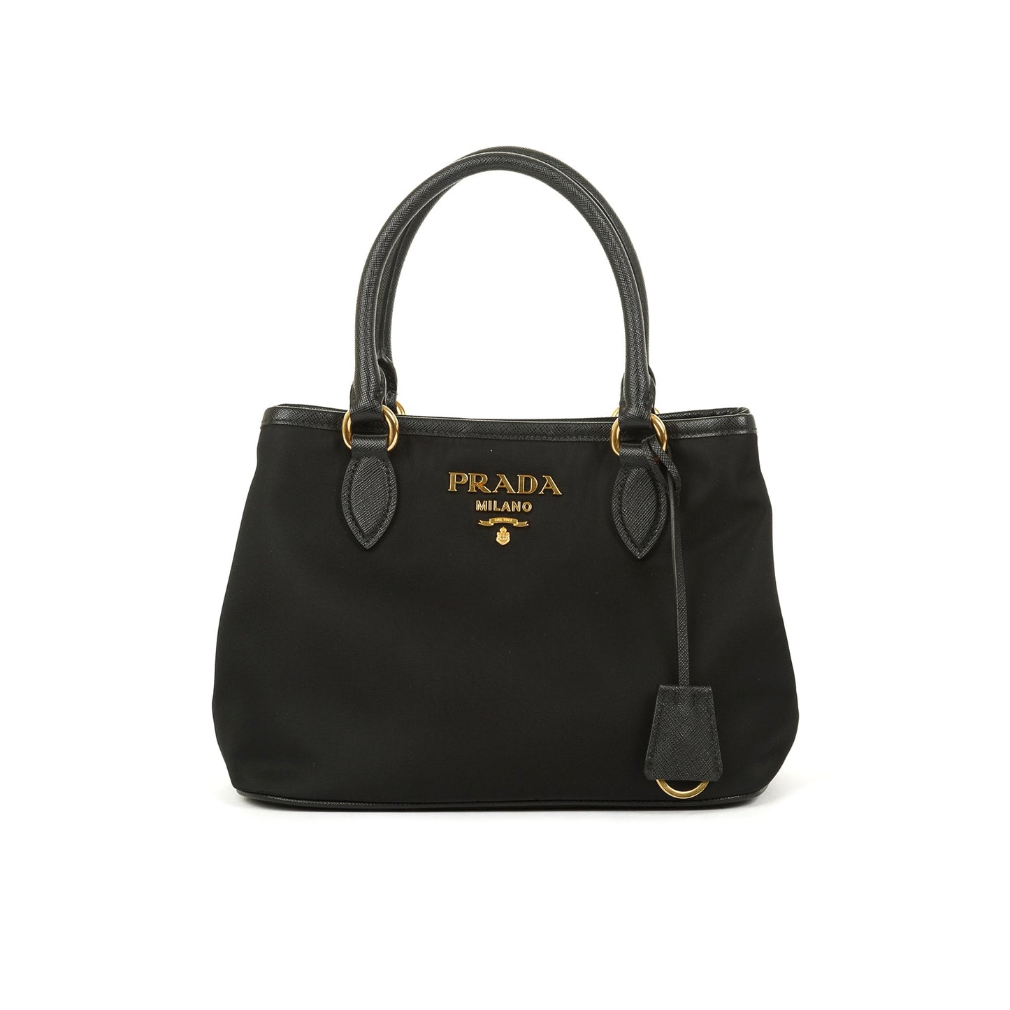 Prada Saffiano Trimmed Tessuto Satchel Handbag Leather Nylon Travel Bag