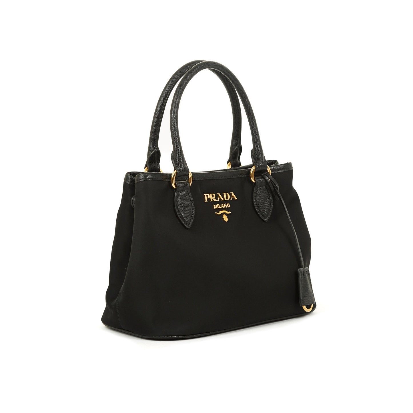 Prada Saffiano Trimmed Tessuto Satchel Handbag Leather Nylon Travel Bag