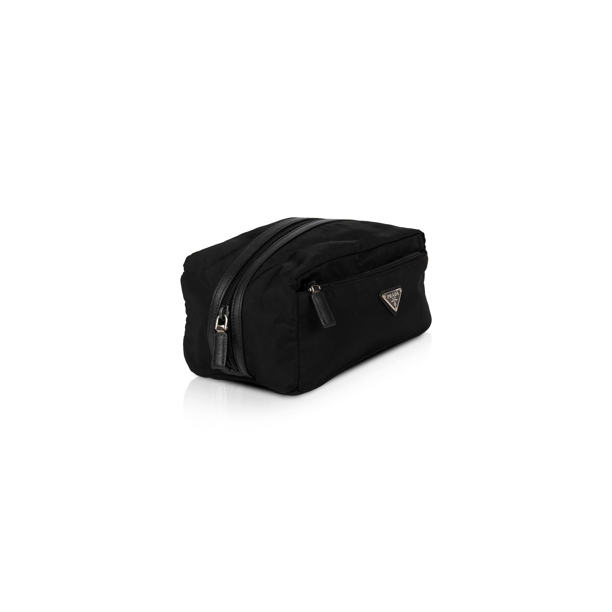 Prada Saffiano Trimmed Tessuto Toiletry Bag Leather Nylon Travel Bag