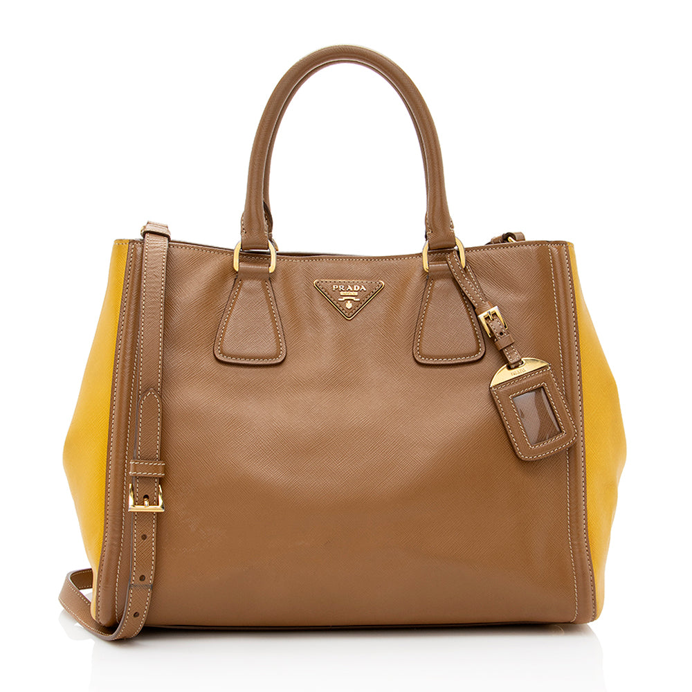 Prada Lux Bi Color Tote Shf Saffiano Medium Tote Bag