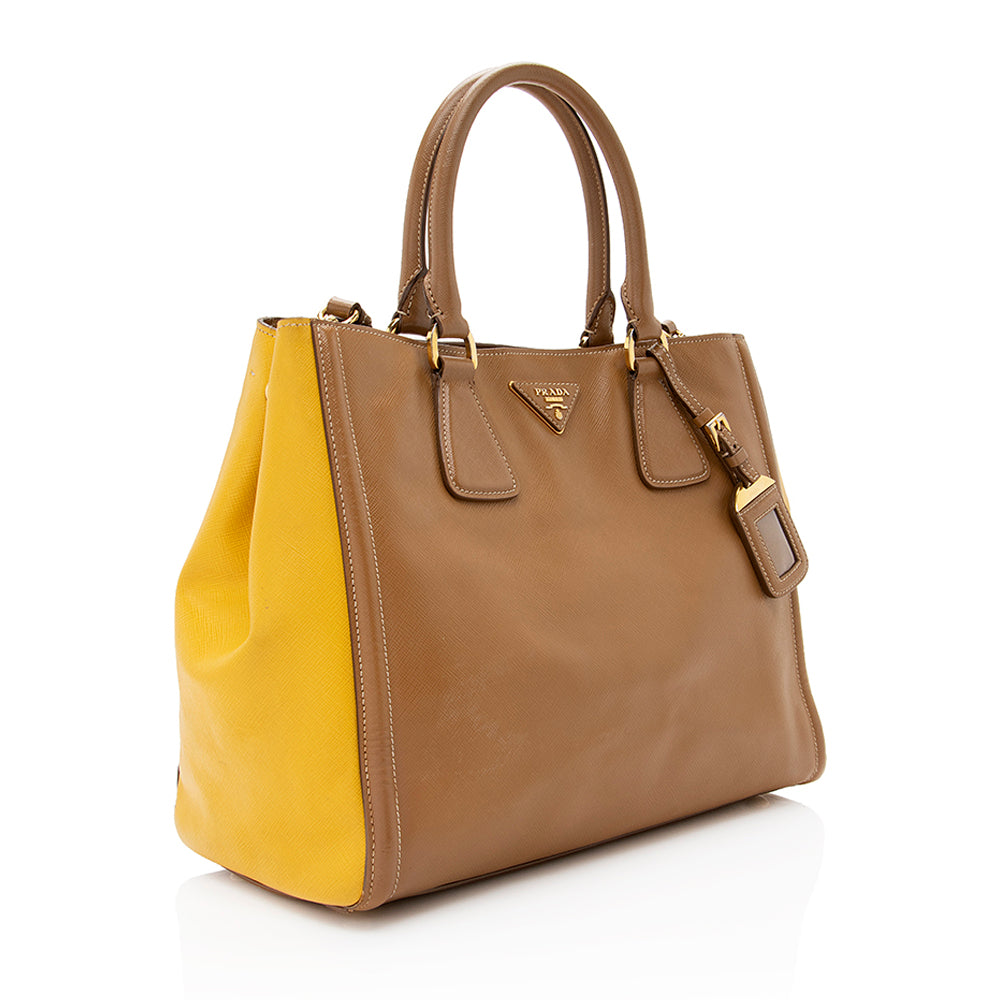 Prada Lux Bi Color Tote Shf Saffiano Medium Tote Bag