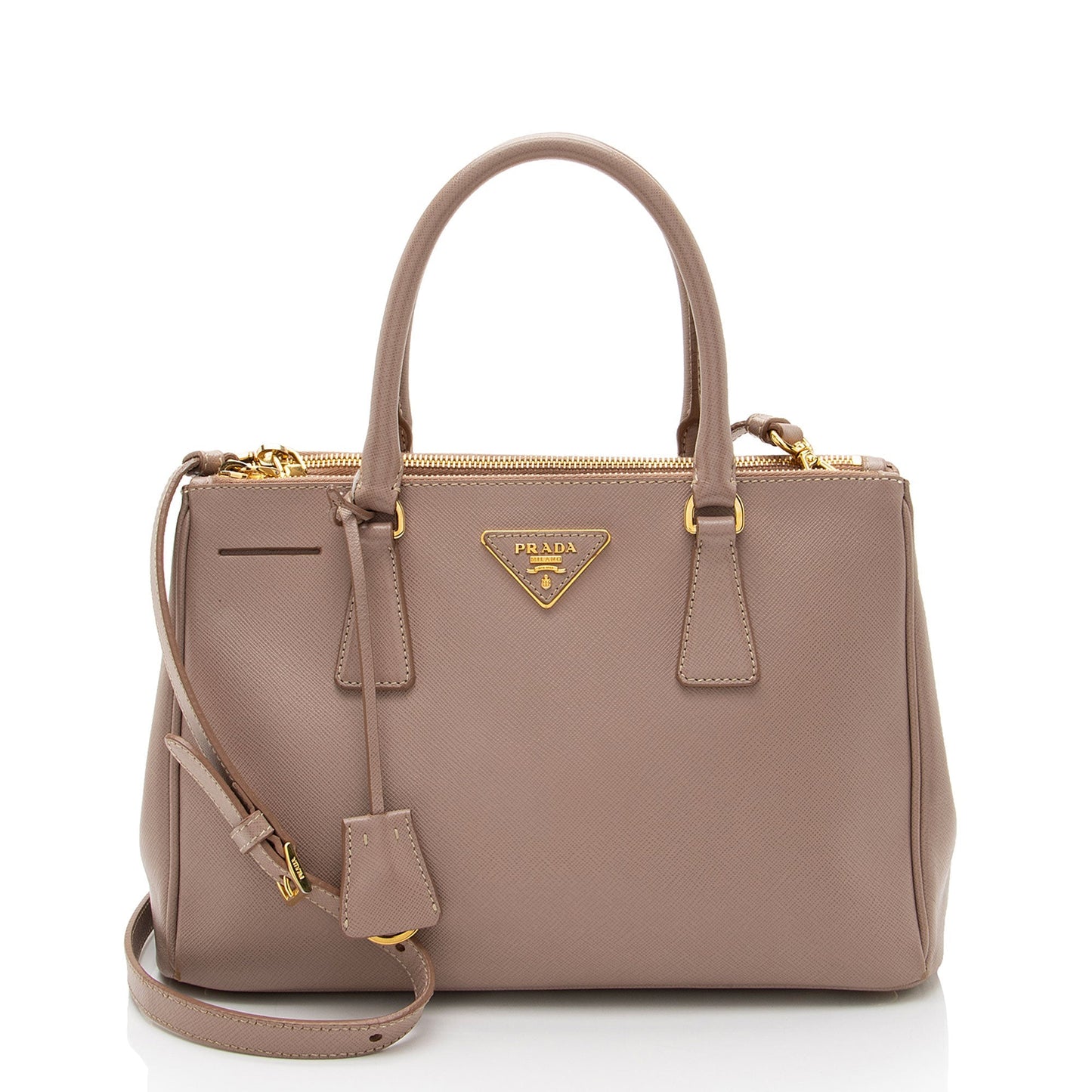 Prada Lux Double Tote Saffiano Small Zip Tote Bag