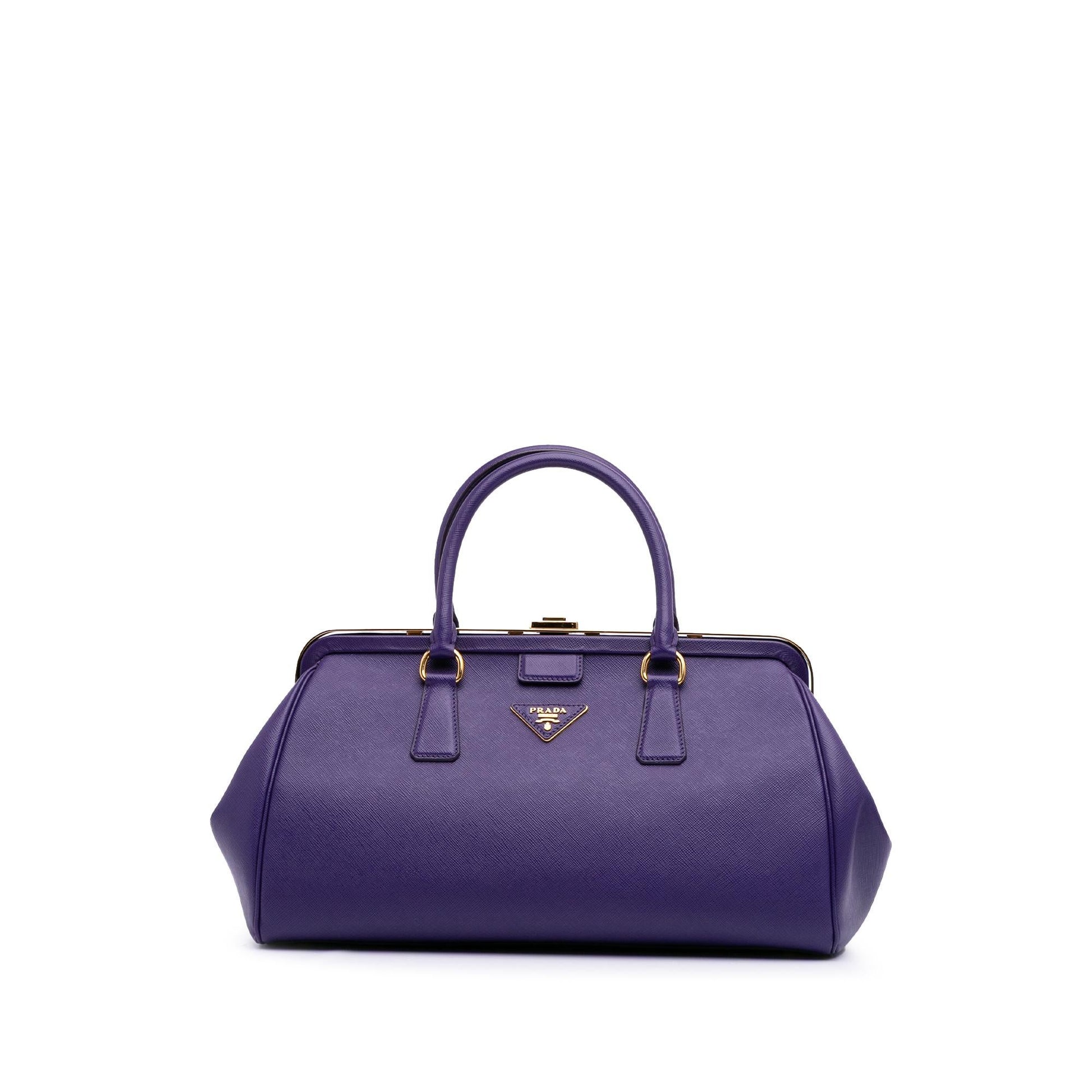 Prada Lux Frame Handbag Saffiano Satchel Bag
