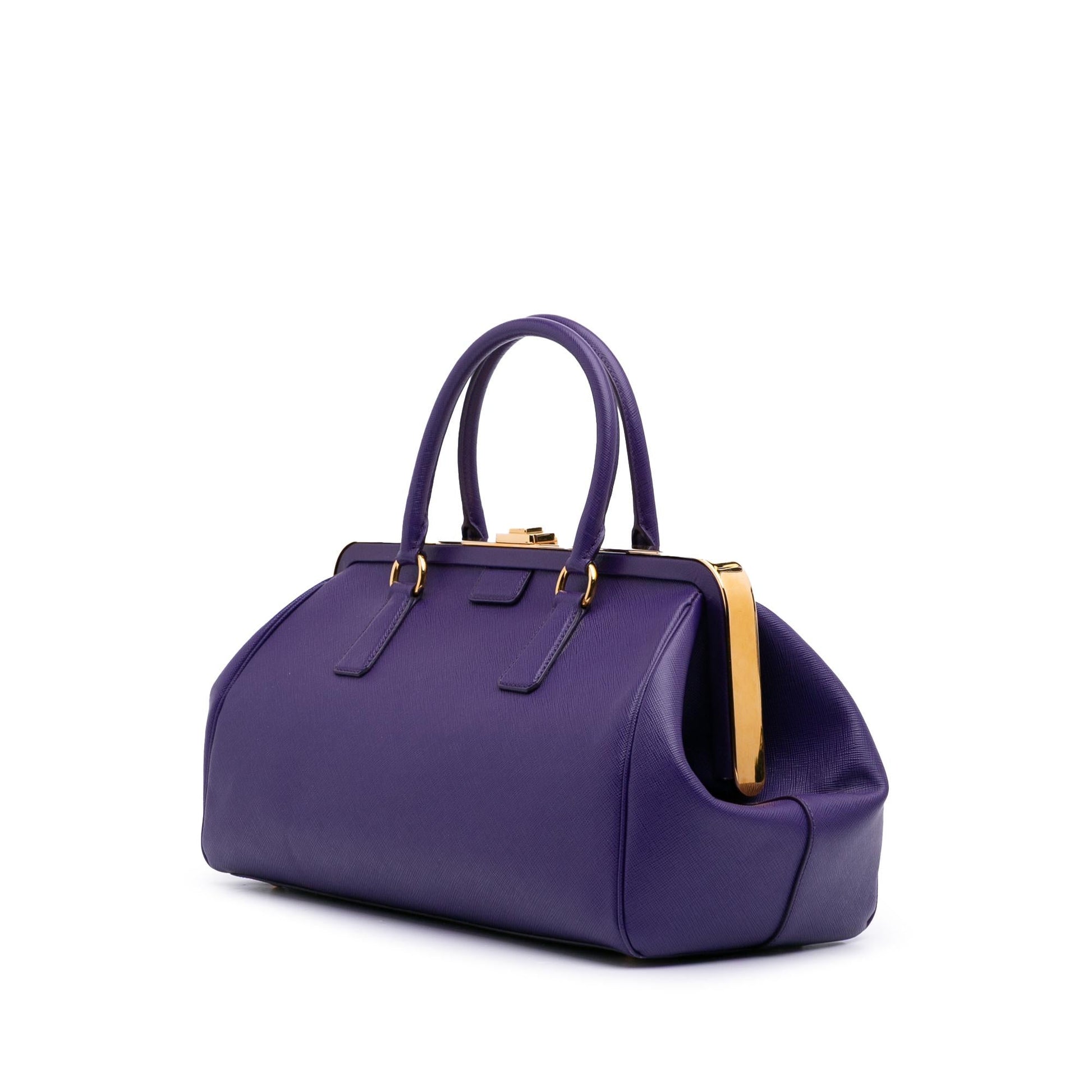 Prada Lux Frame Handbag Saffiano Satchel Bag