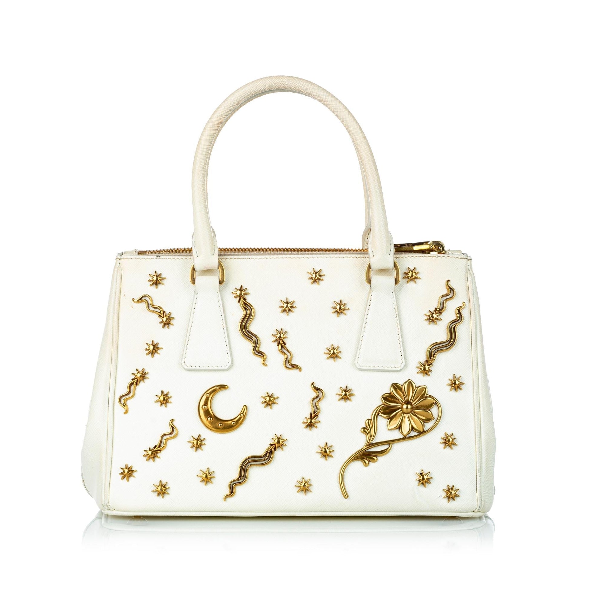 Prada Lux Galleria Astrology Double Handbag Shg Saffiano Zip Satchel Bag