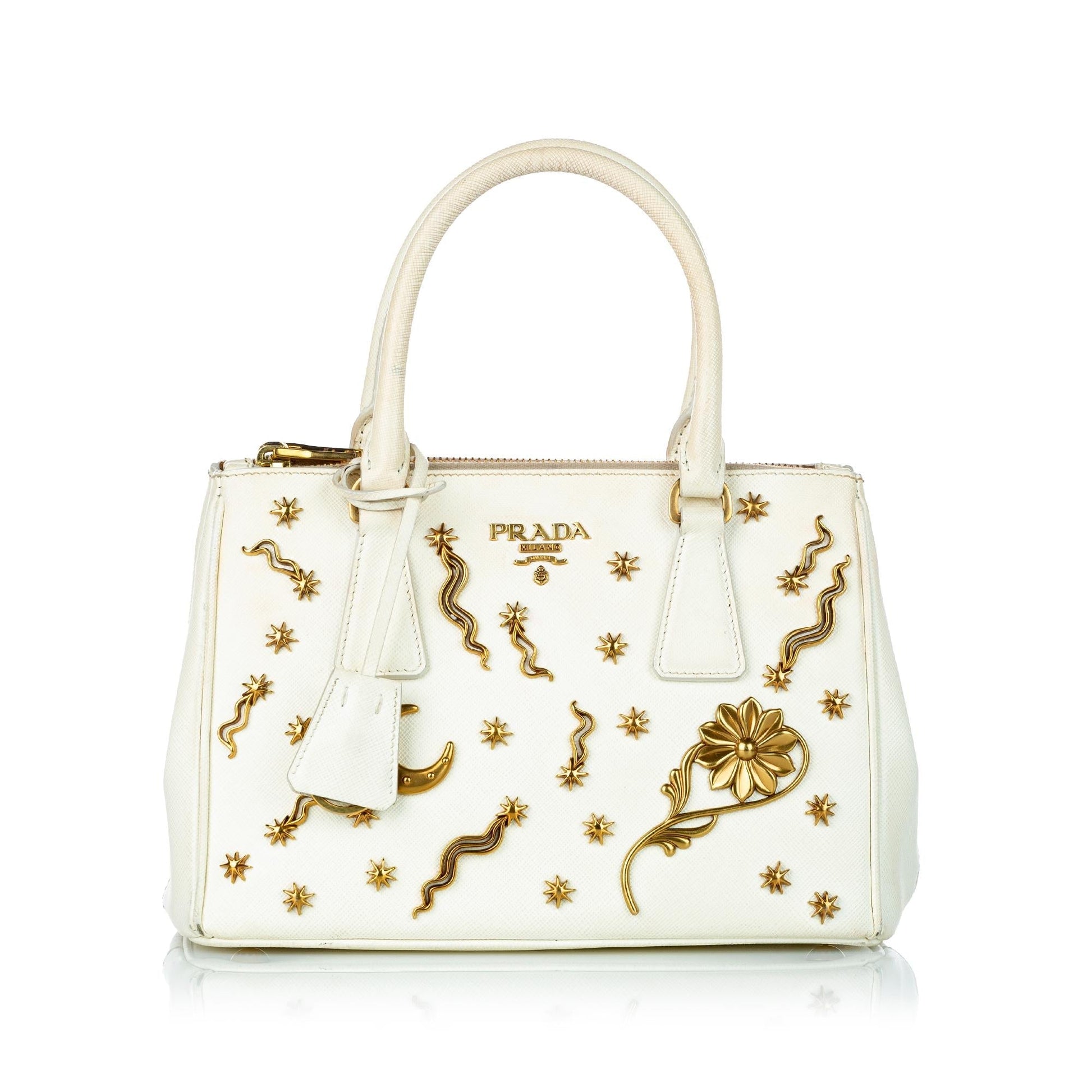 Prada Lux Galleria Astrology Double Handbag Shg Saffiano Zip Satchel Bag