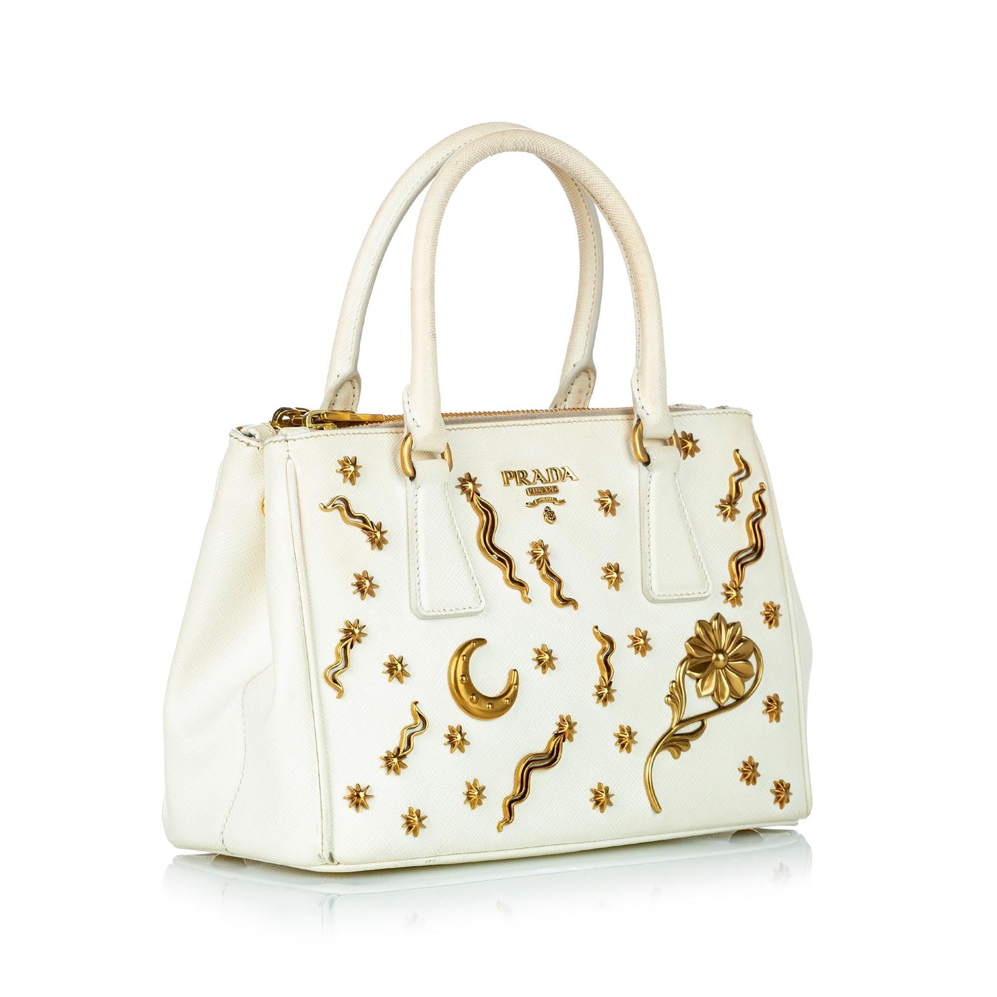 Prada Lux Galleria Astrology Double Handbag Shg Saffiano Zip Satchel Bag