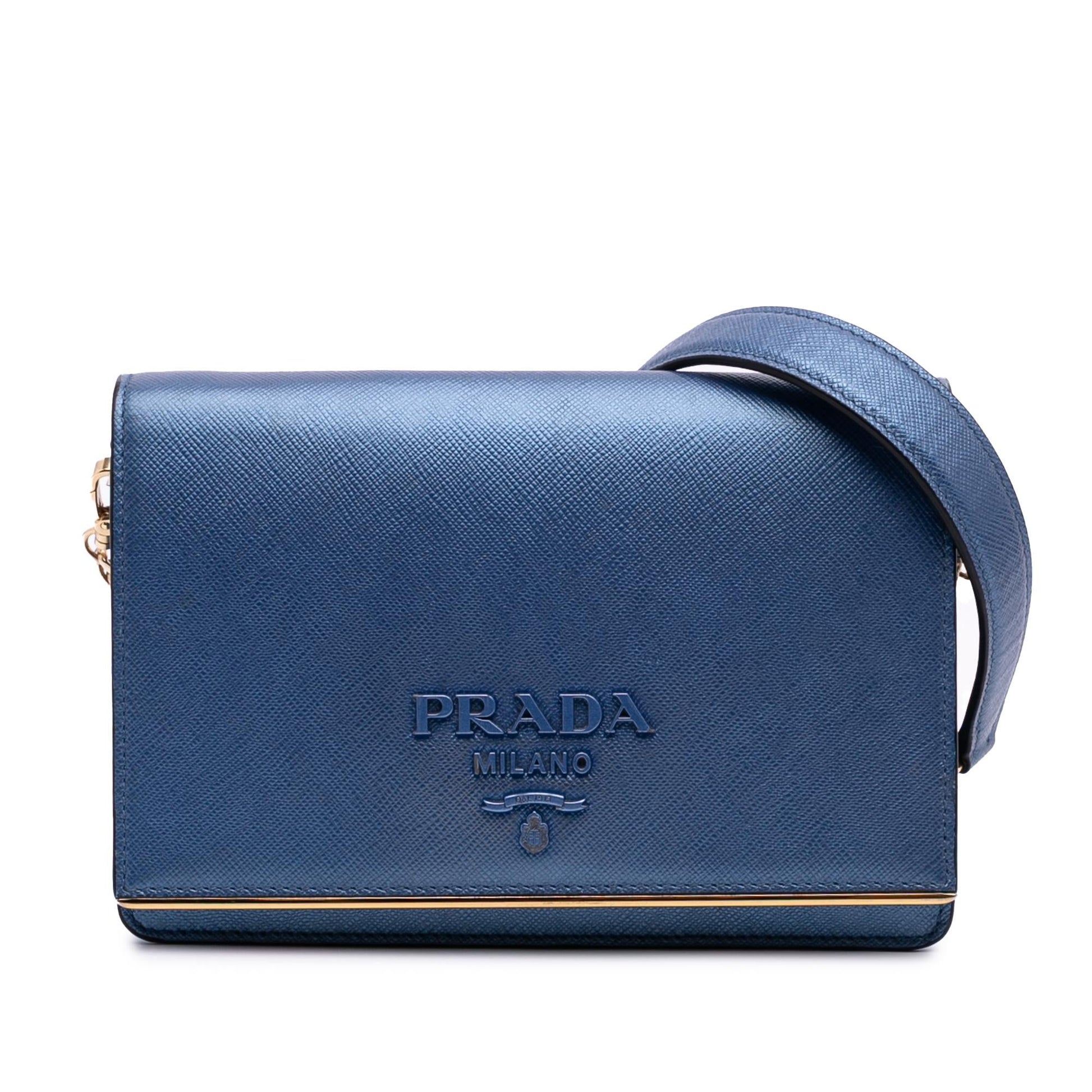Prada Lux Bar Crossbody Metal Saffiano Chain Crossbody Bag
