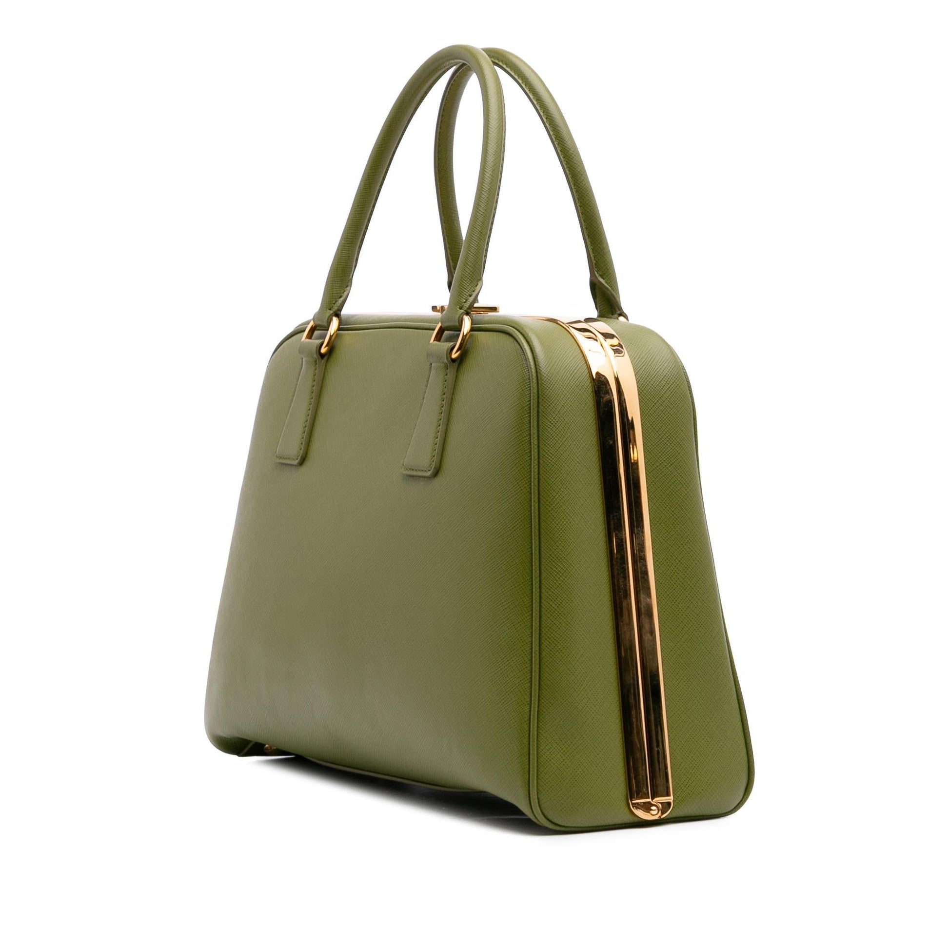 Prada Lux Pyramid Frame Handbag Saffiano Satchel Bag