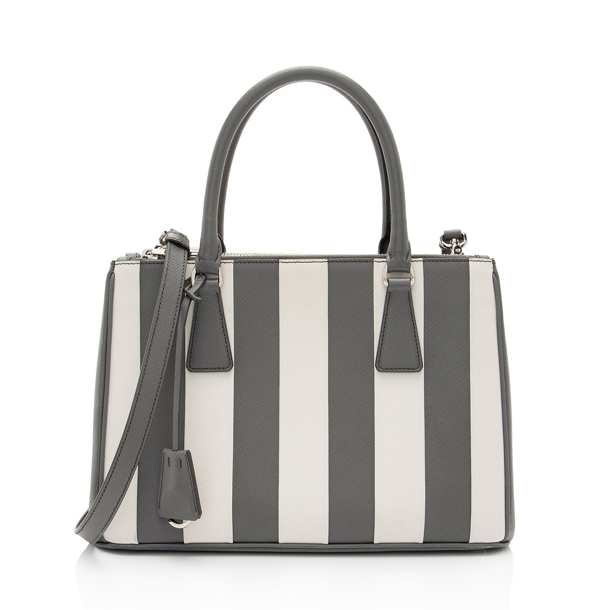 Prada Lux Striped Double Tote Shf Bg3Tlj Saffiano Small Zip Tote Bag