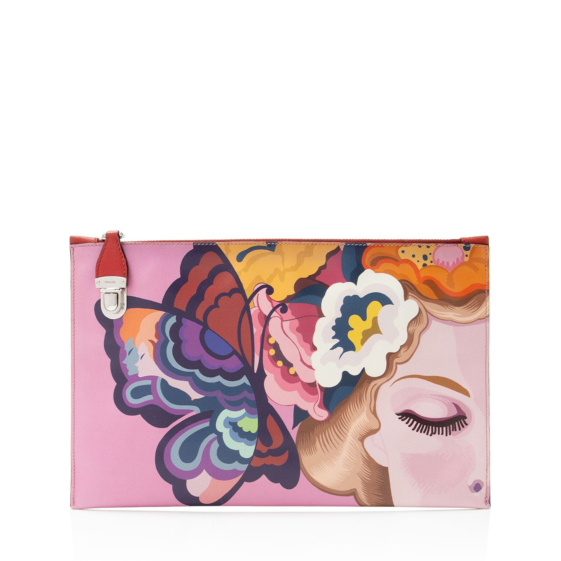 Prada Rosso Dis Butterfly Clutch Saffiano Clutch Bag