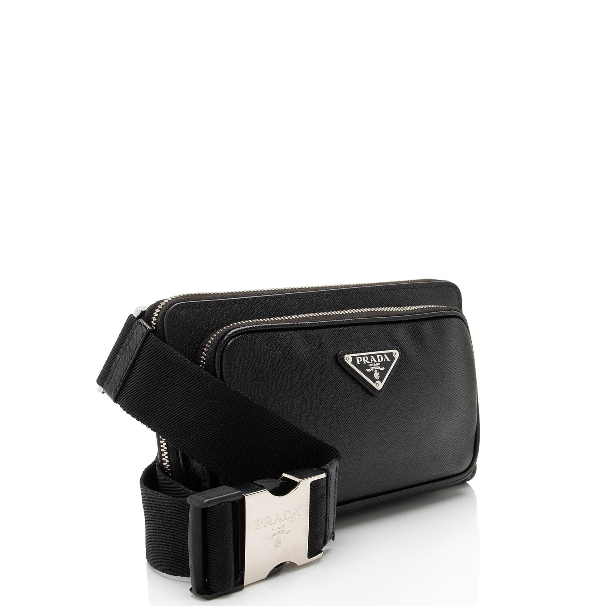 Prada Travel Double Sling Bag Saffiano Zip Crossbody Bag