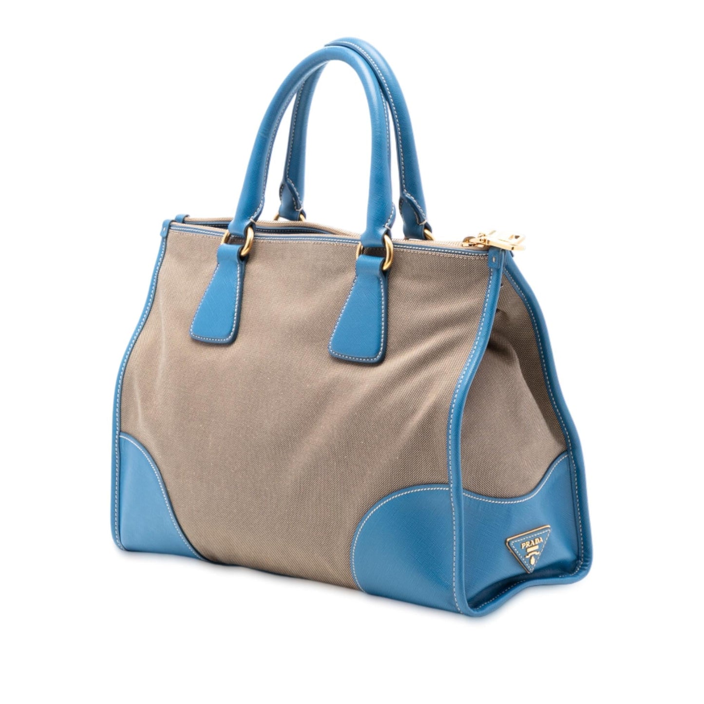 Prada Trimmed Canapa Double Satchel Canvas Saffiano Logo Satchel Bag