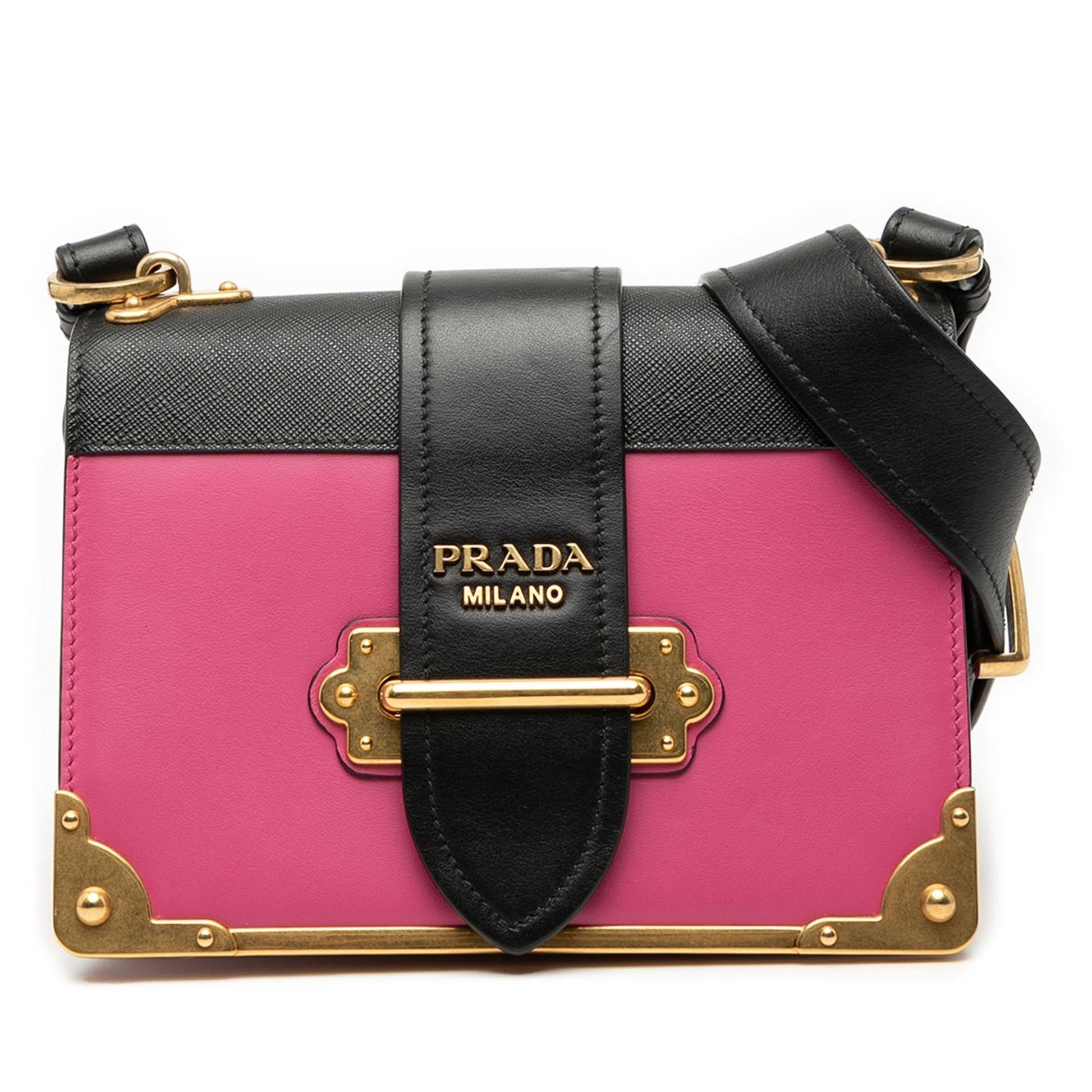 Prada Trimmed City Calf Cahier Crossbody Saffiano Crossbody Bag