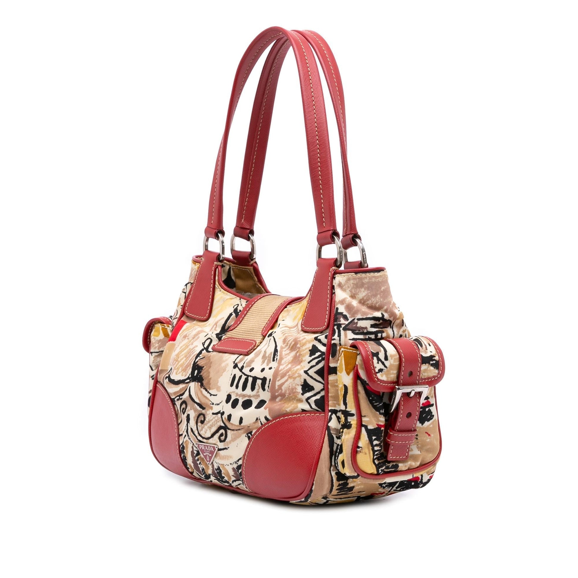 Prada Trimmed Printed Venice Shoulder Bag Canvas Saffiano