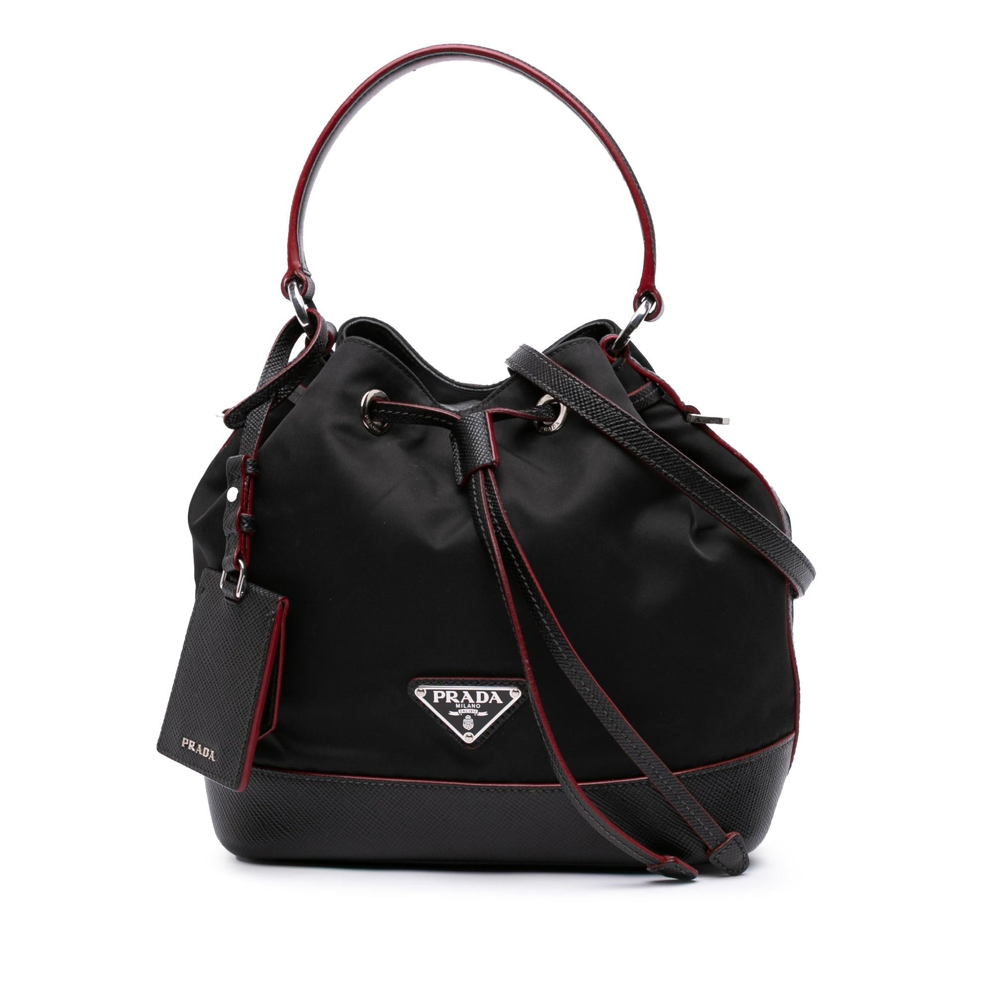 Prada Trimmed Tessuto Bag Saffiano Bucket Satchel Bag