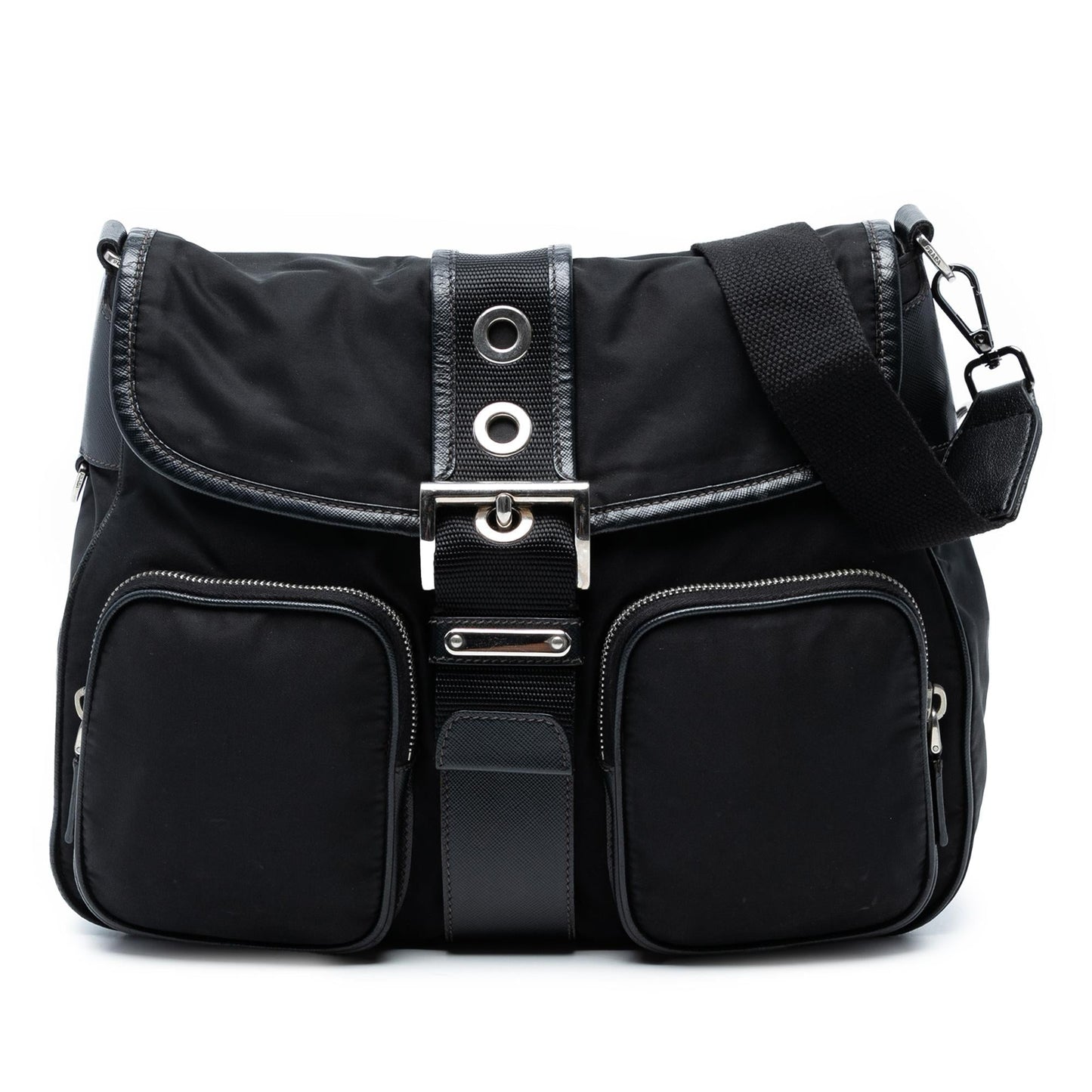 Prada Trimmed Tessuto Buckle Messenger Bag Saffiano Crossbody Bag