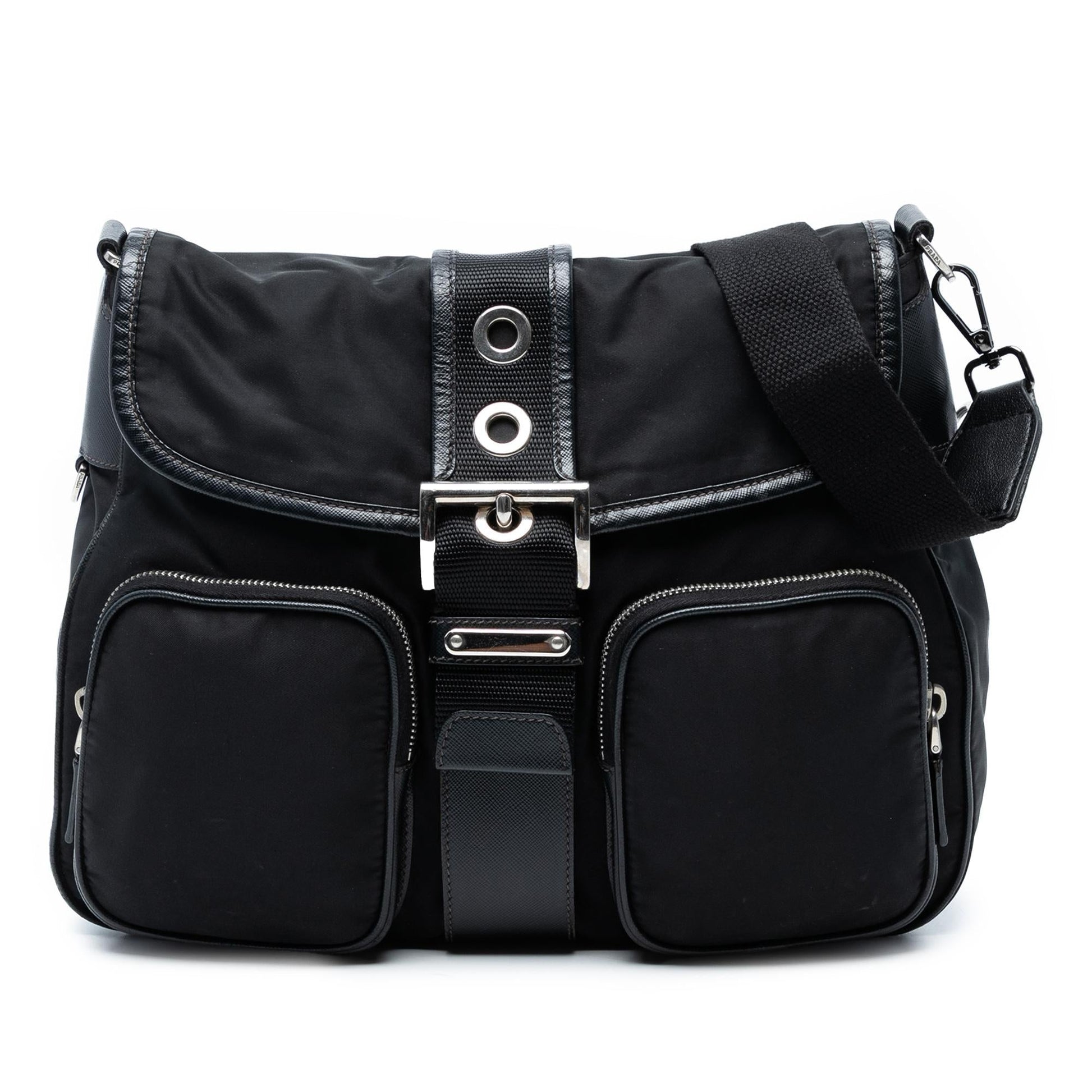 Prada Trimmed Tessuto Buckle Messenger Bag Saffiano Crossbody Bag