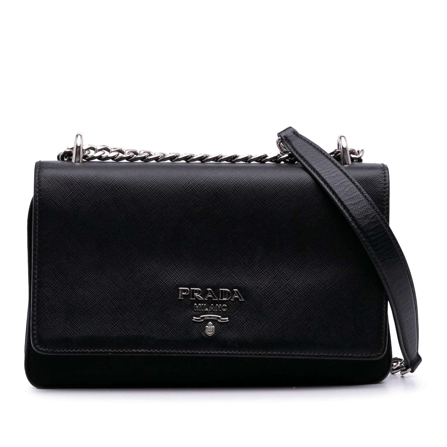 Prada Trimmed Tessuto Crossbody Saffiano Chain Crossbody Bag