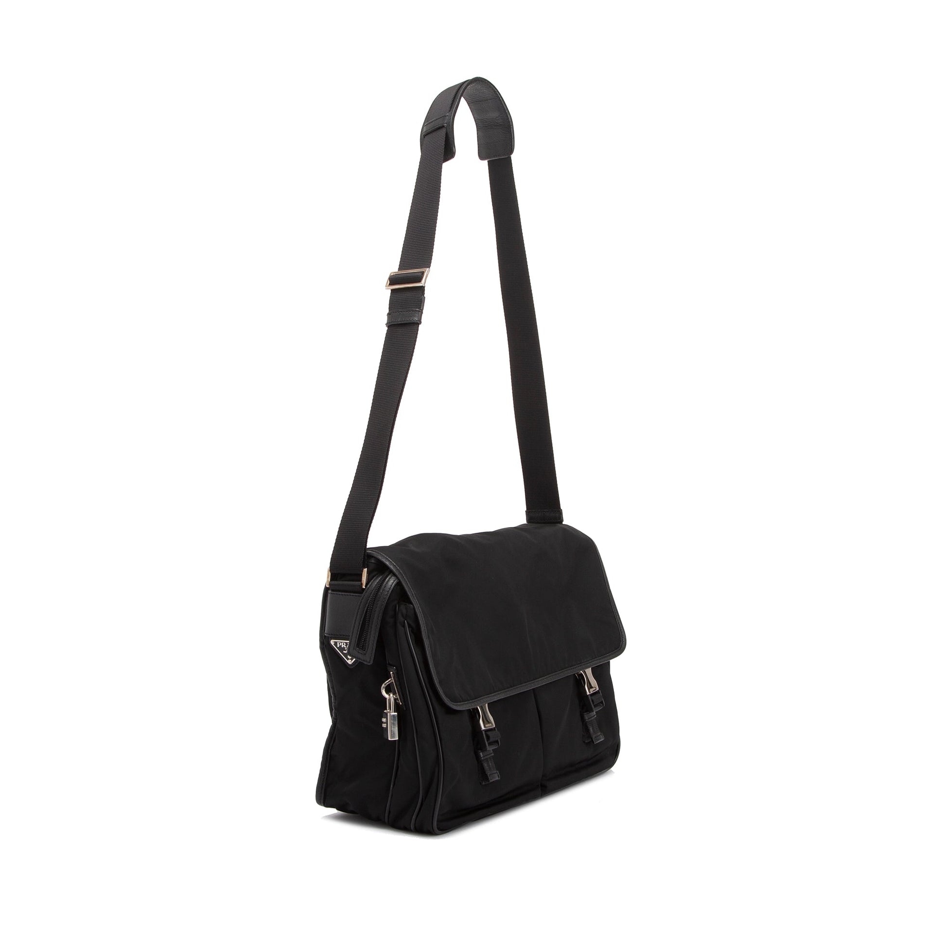 Prada Saffiano Trimmed Tessuto Messenger Bag Nylon Travel Bag