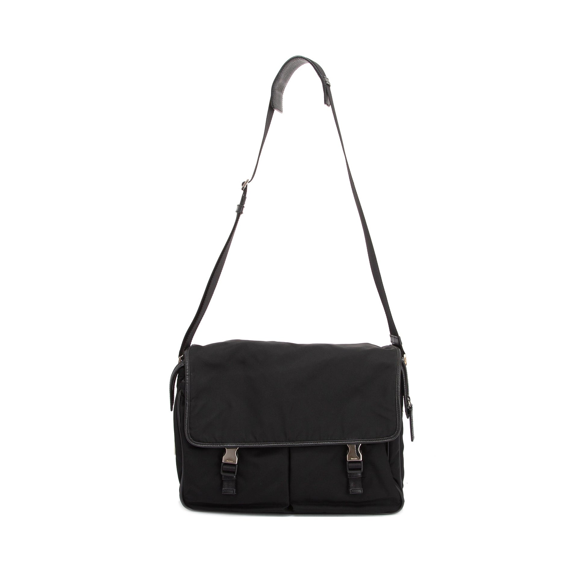Prada Saffiano Trimmed Tessuto Messenger Bag Nylon Travel Bag