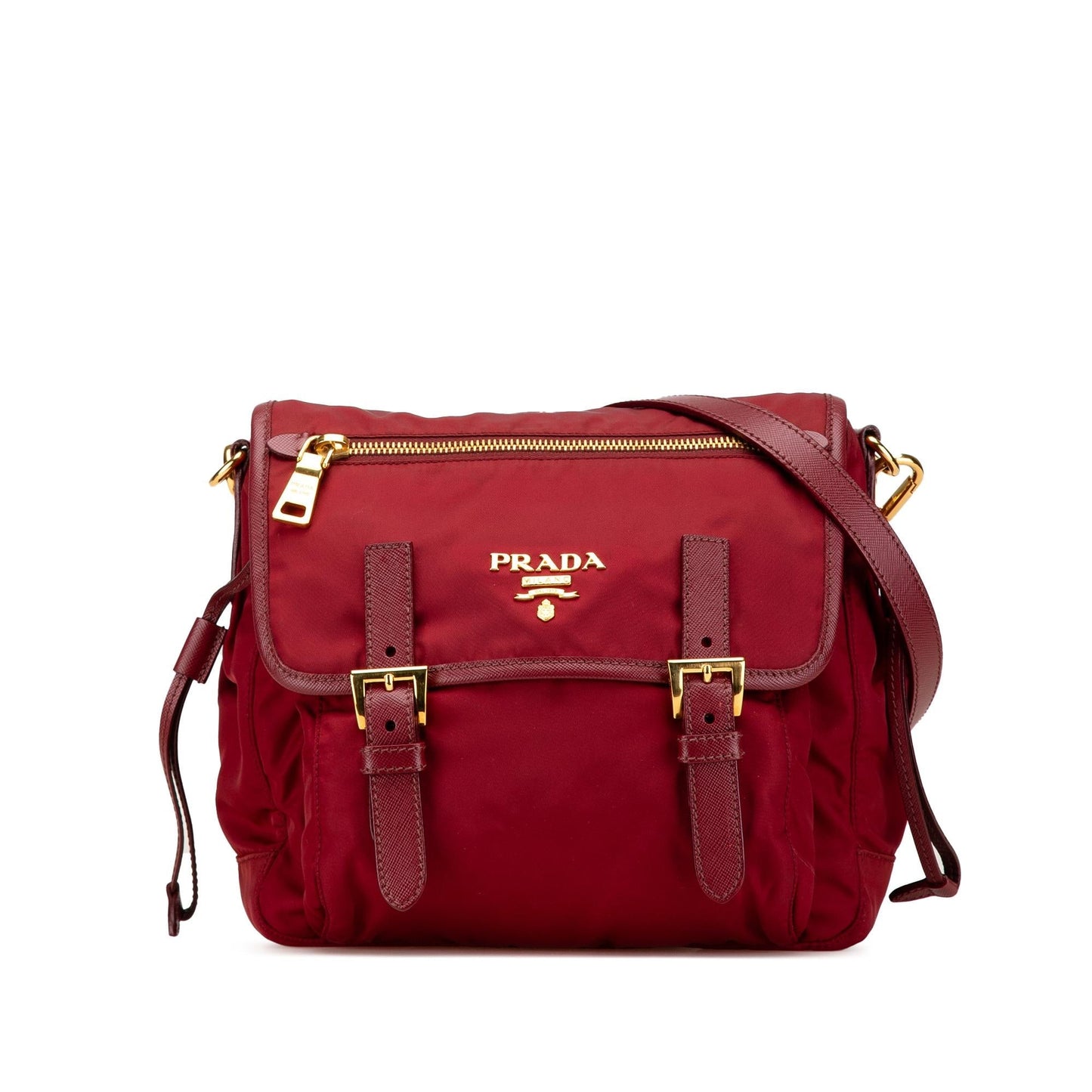 Prada Trimmed Tessuto Double Buckle Messenger Bag Saffiano Zip Crossbody Bag