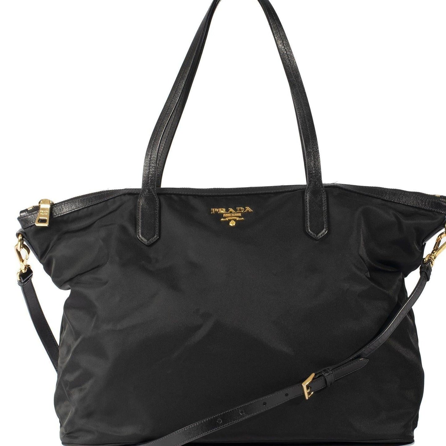 Prada Saffiano Trimmed Vela Tote Handbag Nylon Tote Bag