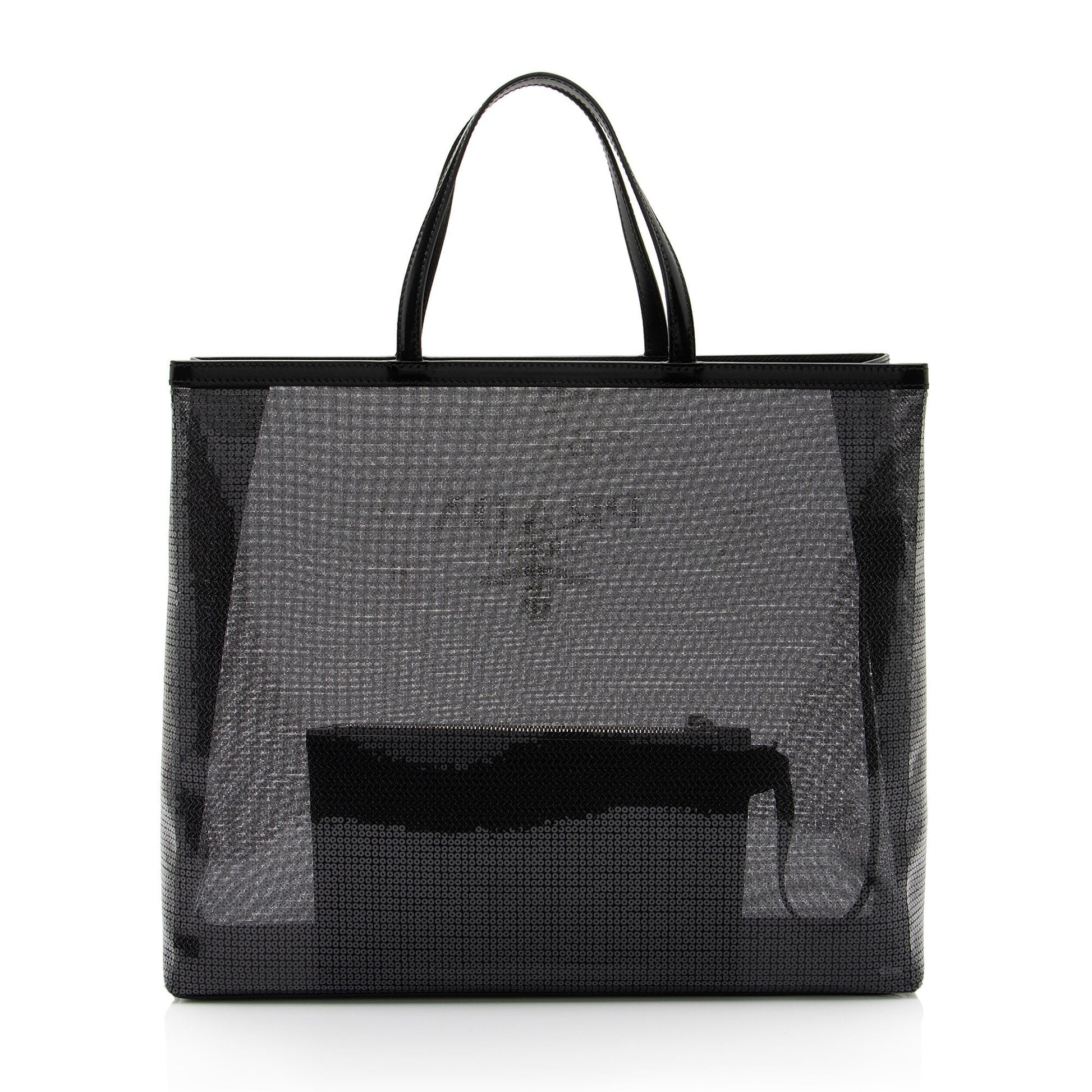 Prada Sequin Mesh Tote Large Logo Tote Bag