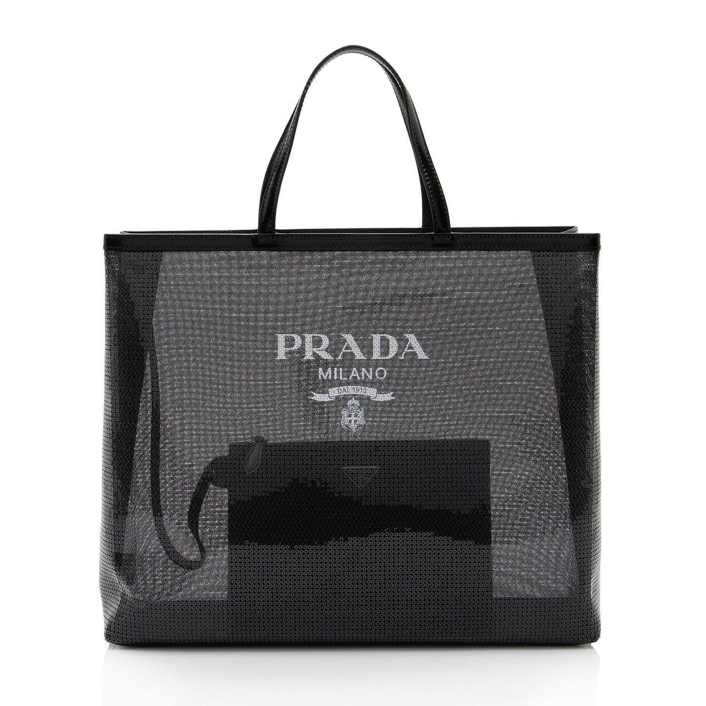 Prada Sequin Mesh Tote Large Logo Tote Bag