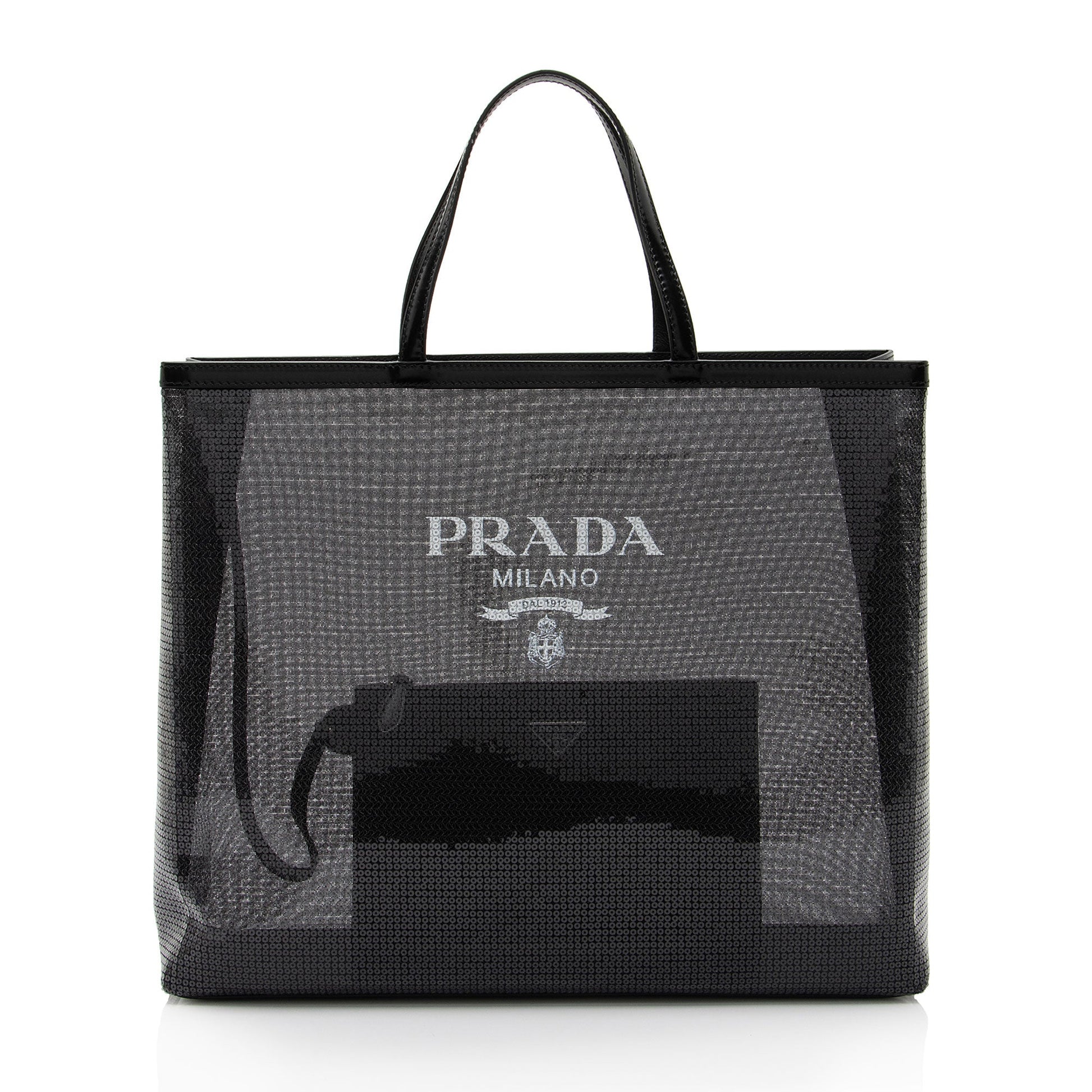 Prada Sequin Mesh Tote Large Logo Tote Bag