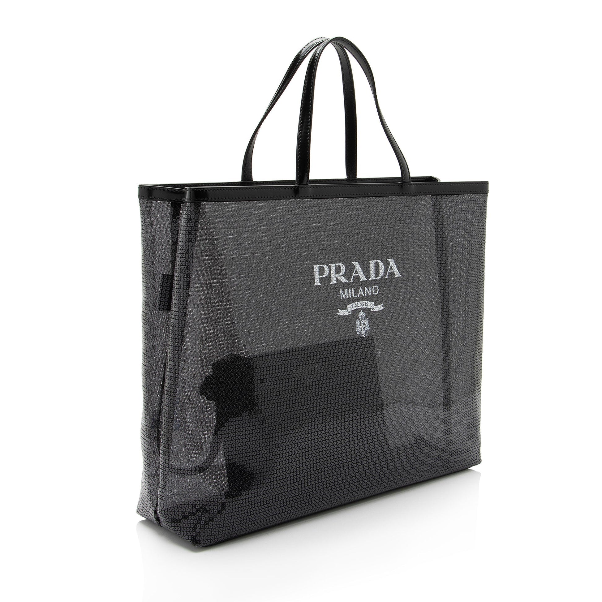 Prada Sequin Mesh Tote Large Logo Tote Bag