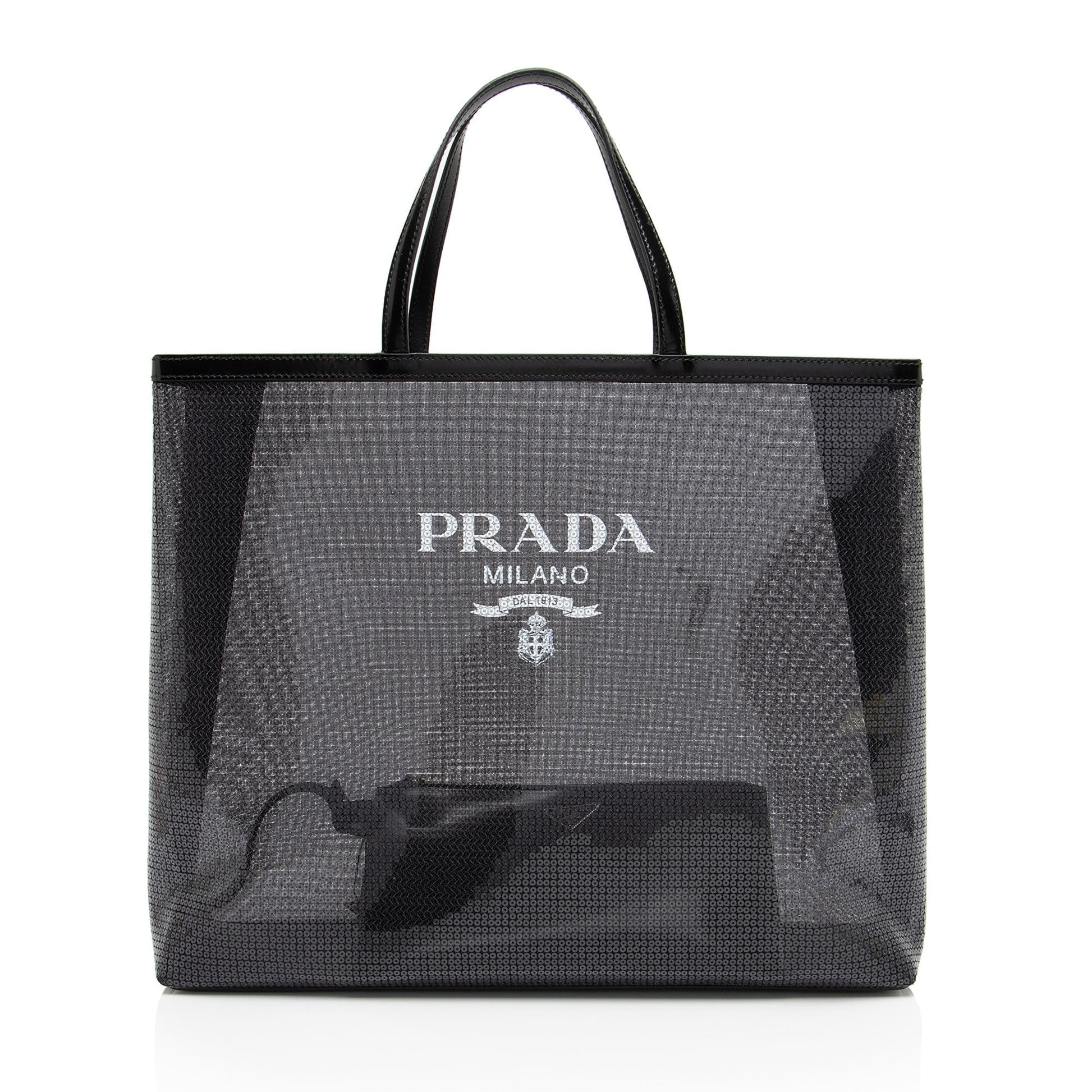 Prada Sequin Mesh Tote Large Logo Tote Bag Logo Large Tote